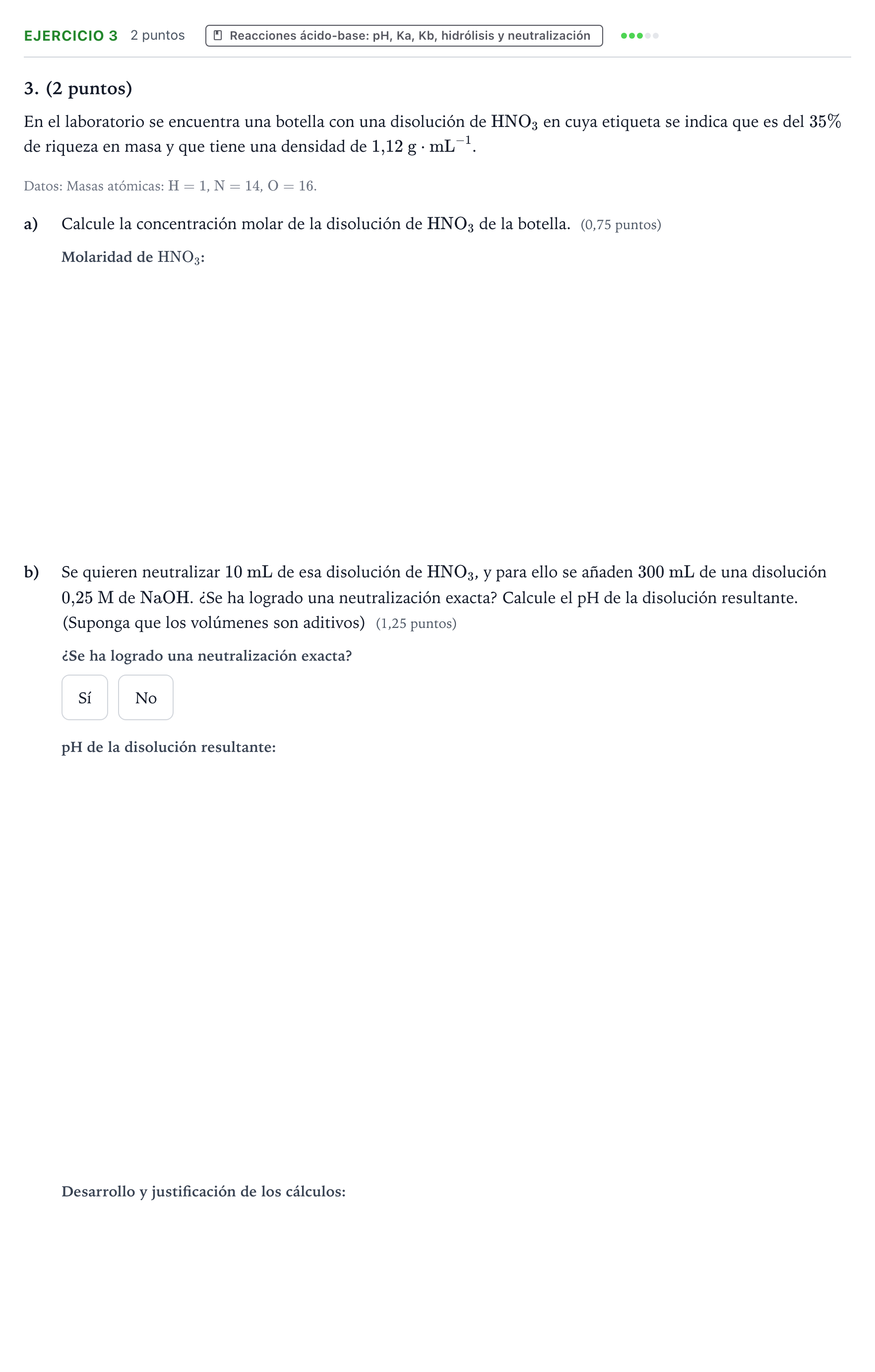 Enunciado: Problema 3 · Química PAU Aragón Extraordinaria 2022