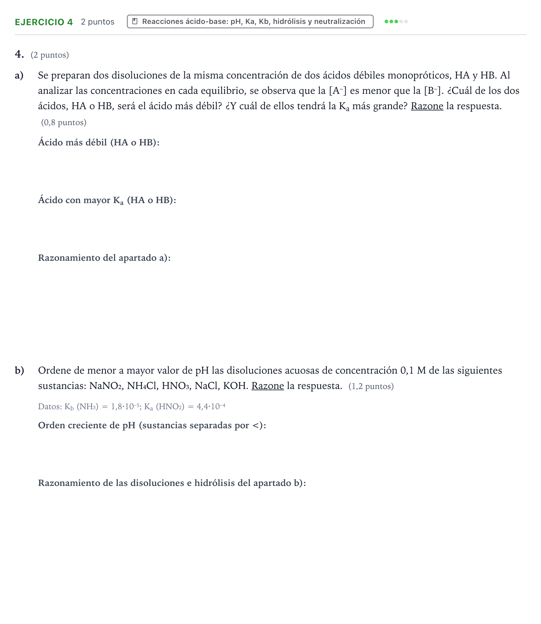 Enunciado: Problema 4 · Química PAU Aragón Extraordinaria 2022