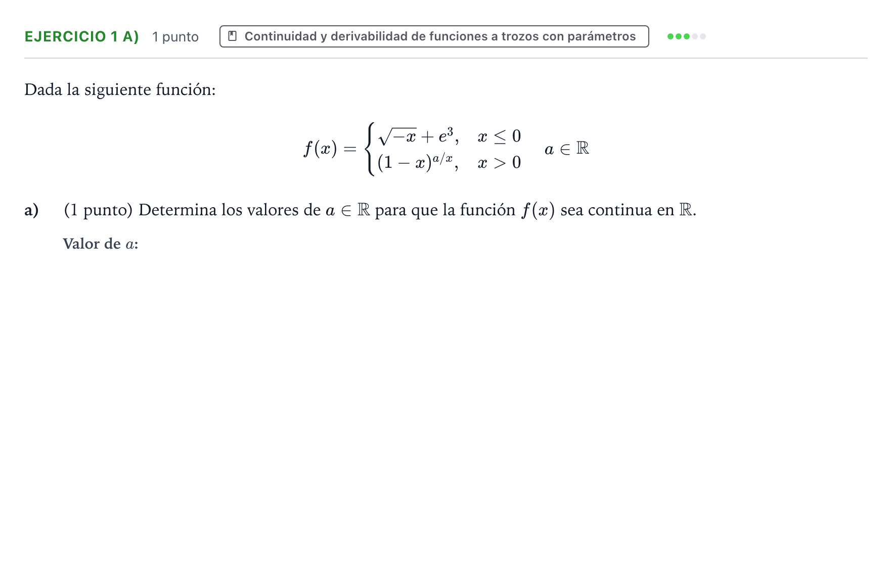 Enunciado: Ejercicio 1 a) - Continuidad · Matemáticas II PAU Aragón Ordinaria 2022