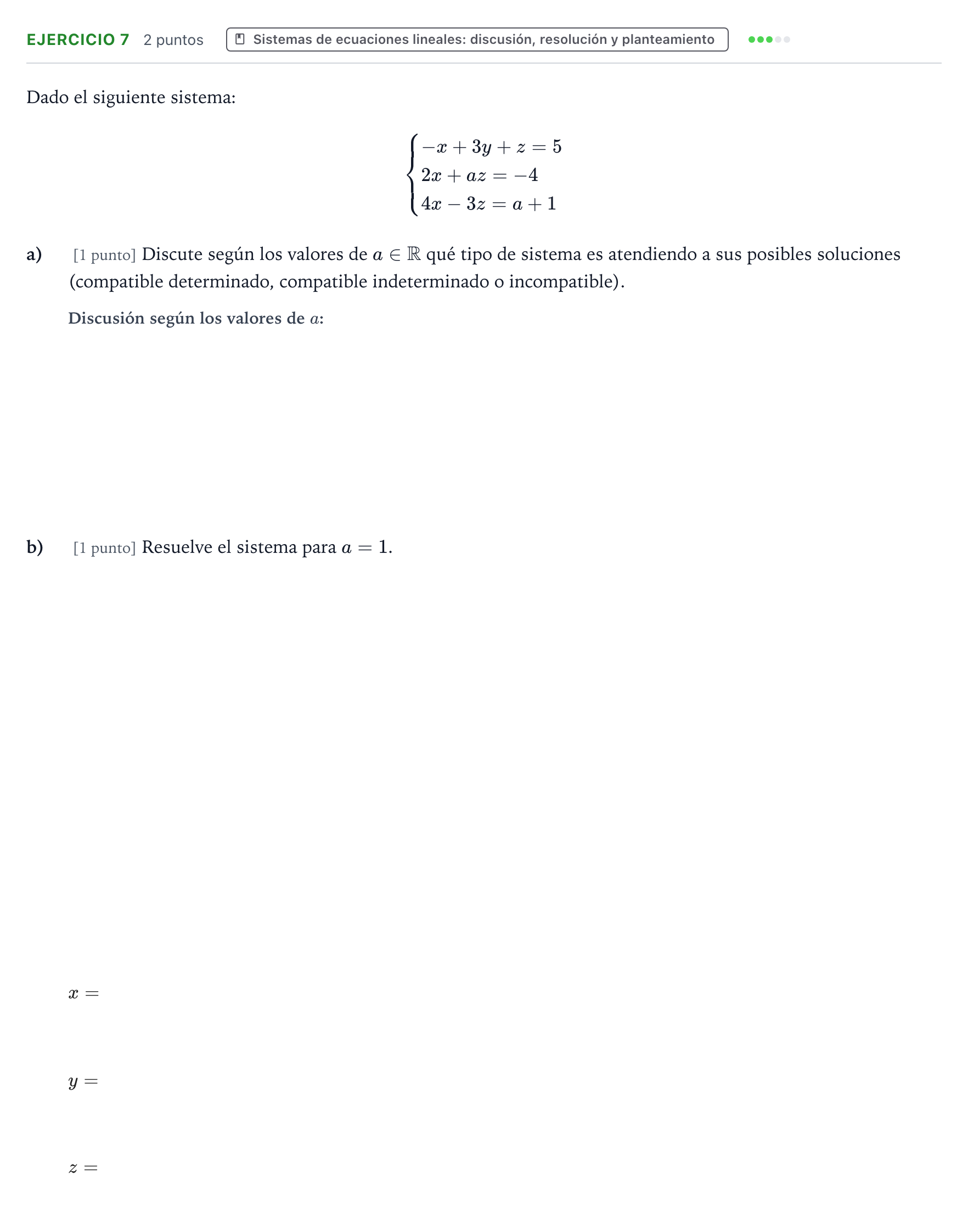 Enunciado: Problema 7 · Matemáticas II PAU Aragón Ordinaria 2022