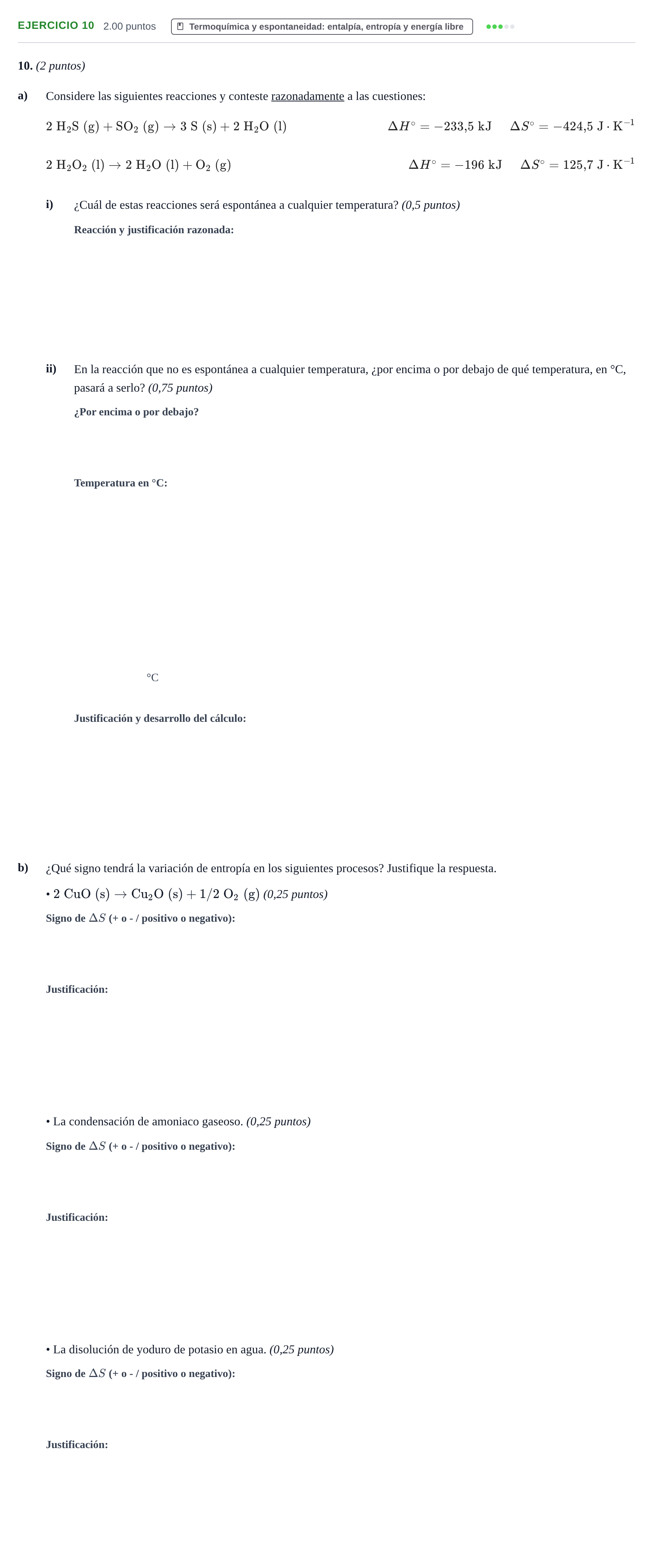 Enunciado: Problema 10 · Química PAU Aragón Ordinaria 2022