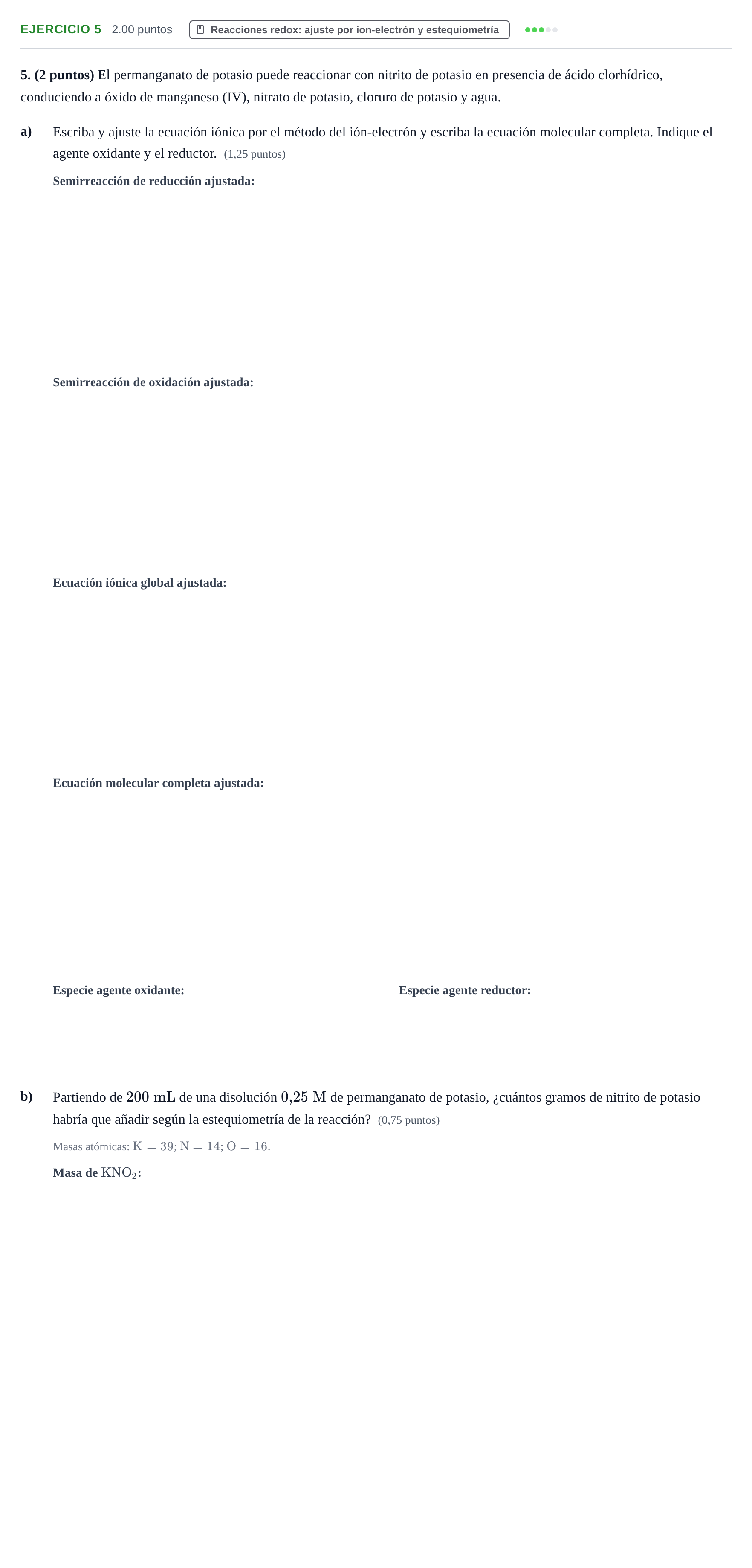 Enunciado: Problema 5 · Química PAU Aragón Ordinaria 2022