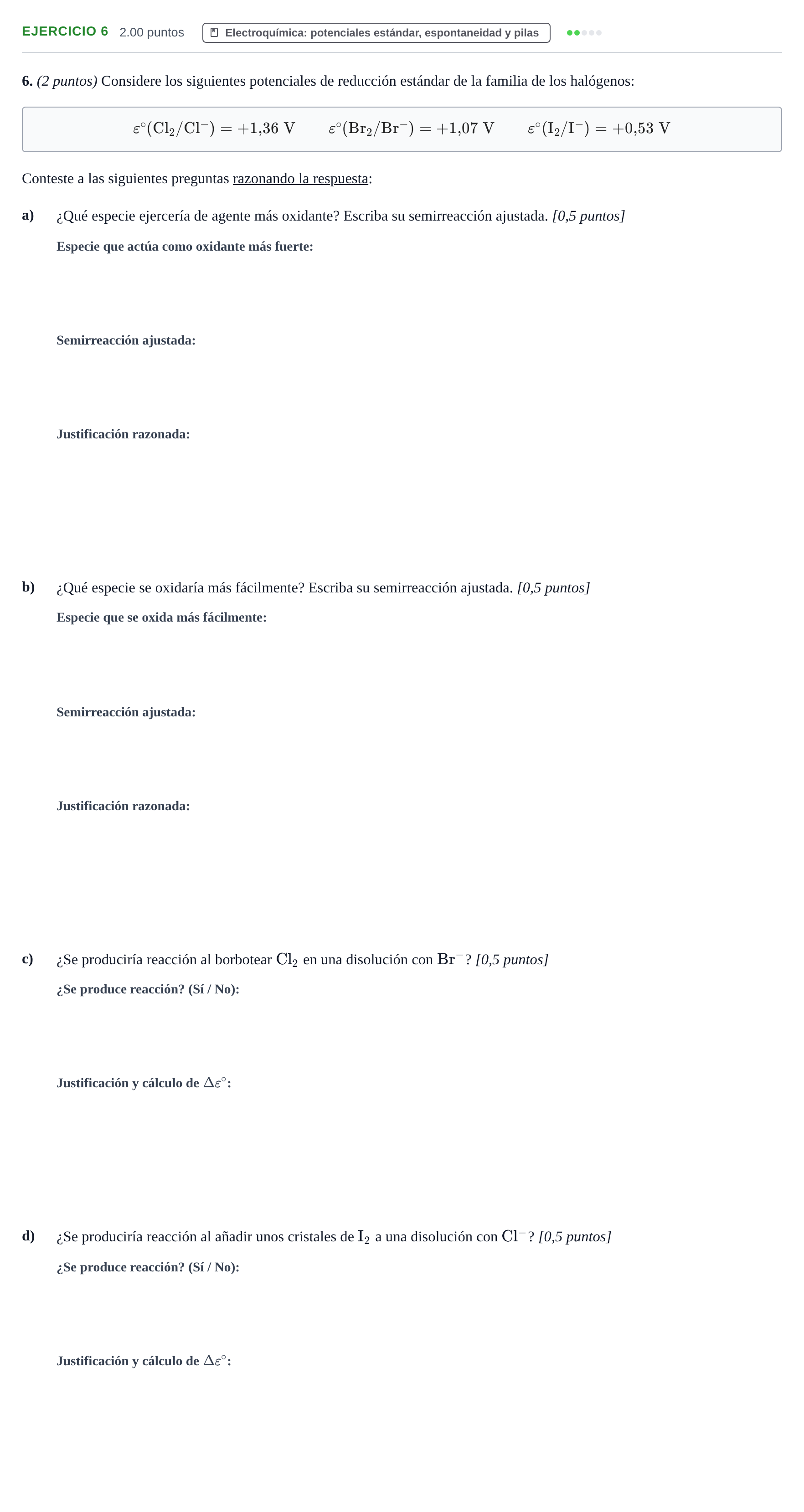 Enunciado: Problema 6 · Química PAU Aragón Ordinaria 2022