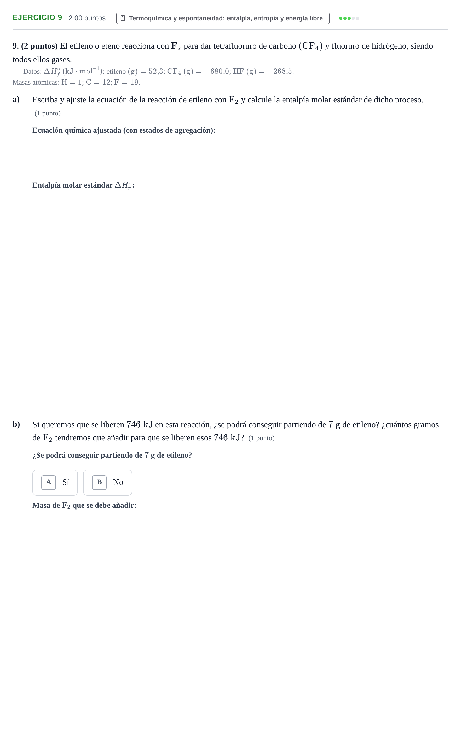 Enunciado: Problema 9 · Química PAU Aragón Ordinaria 2022