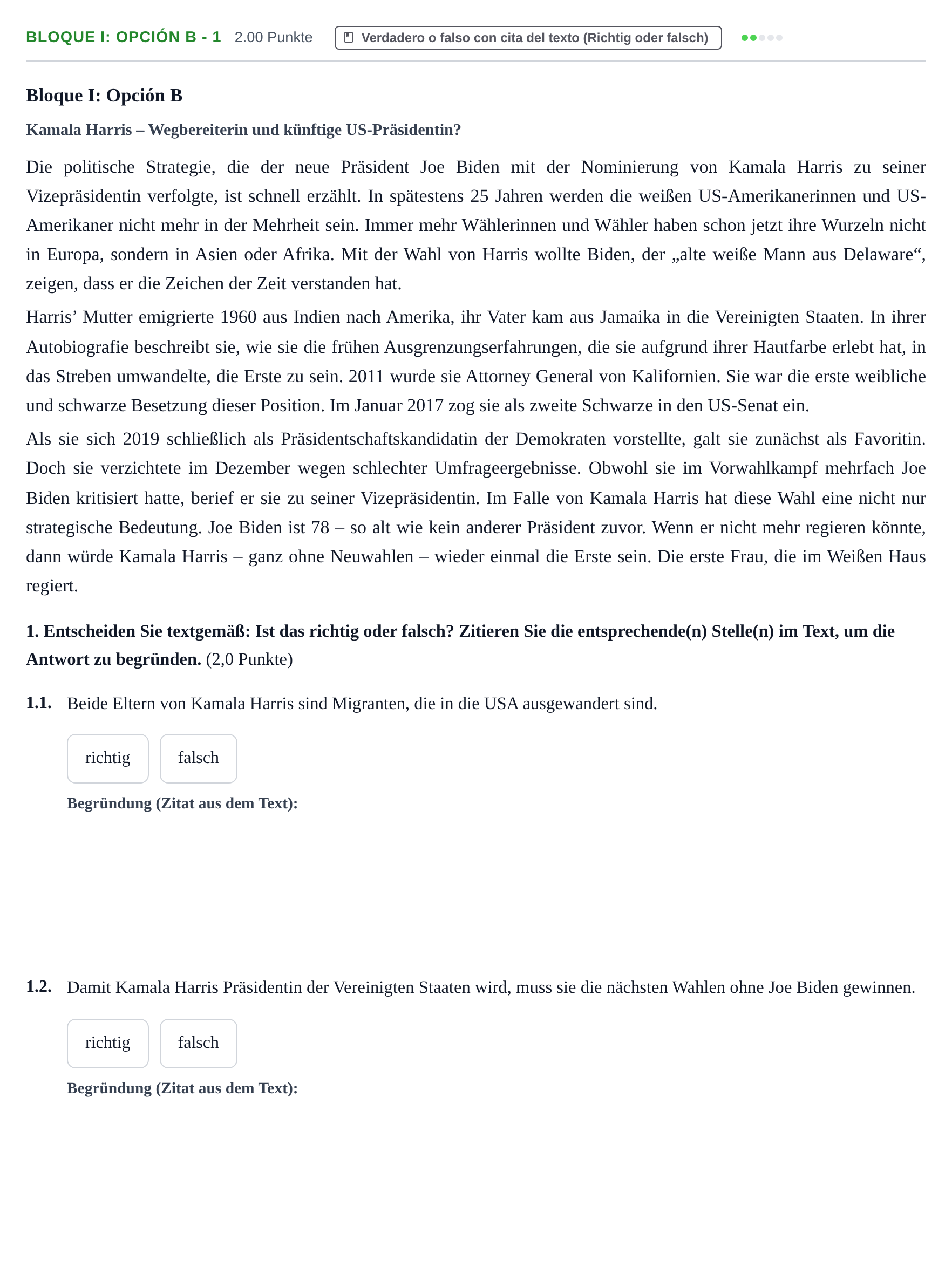 Enunciado: Bloque I: Opción B - 1 · Alemán PAU Aragón Extraordinaria 2021
