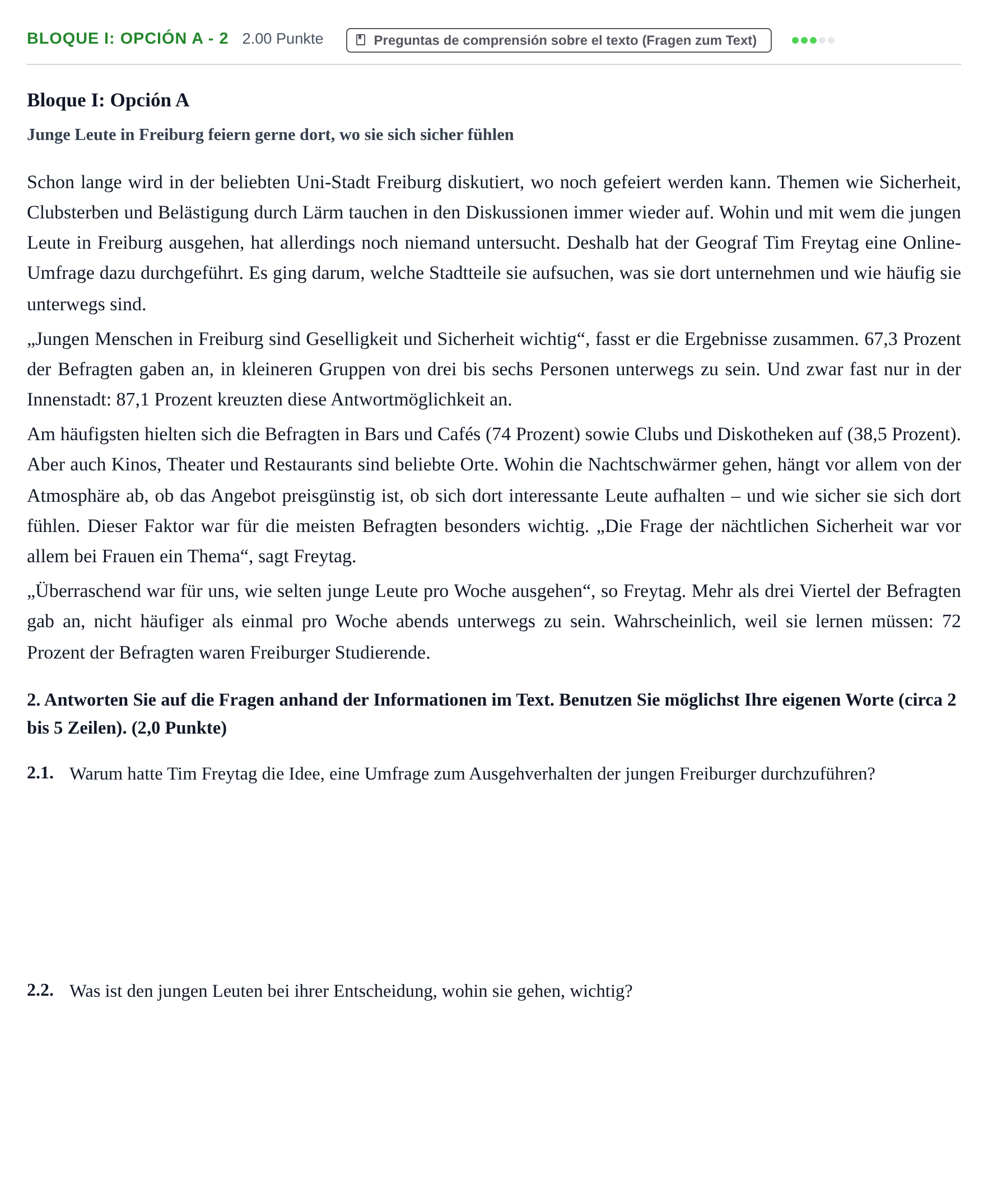 Enunciado: Bloque I: Opción A - 2 · Alemán PAU Aragón Extraordinaria 2021