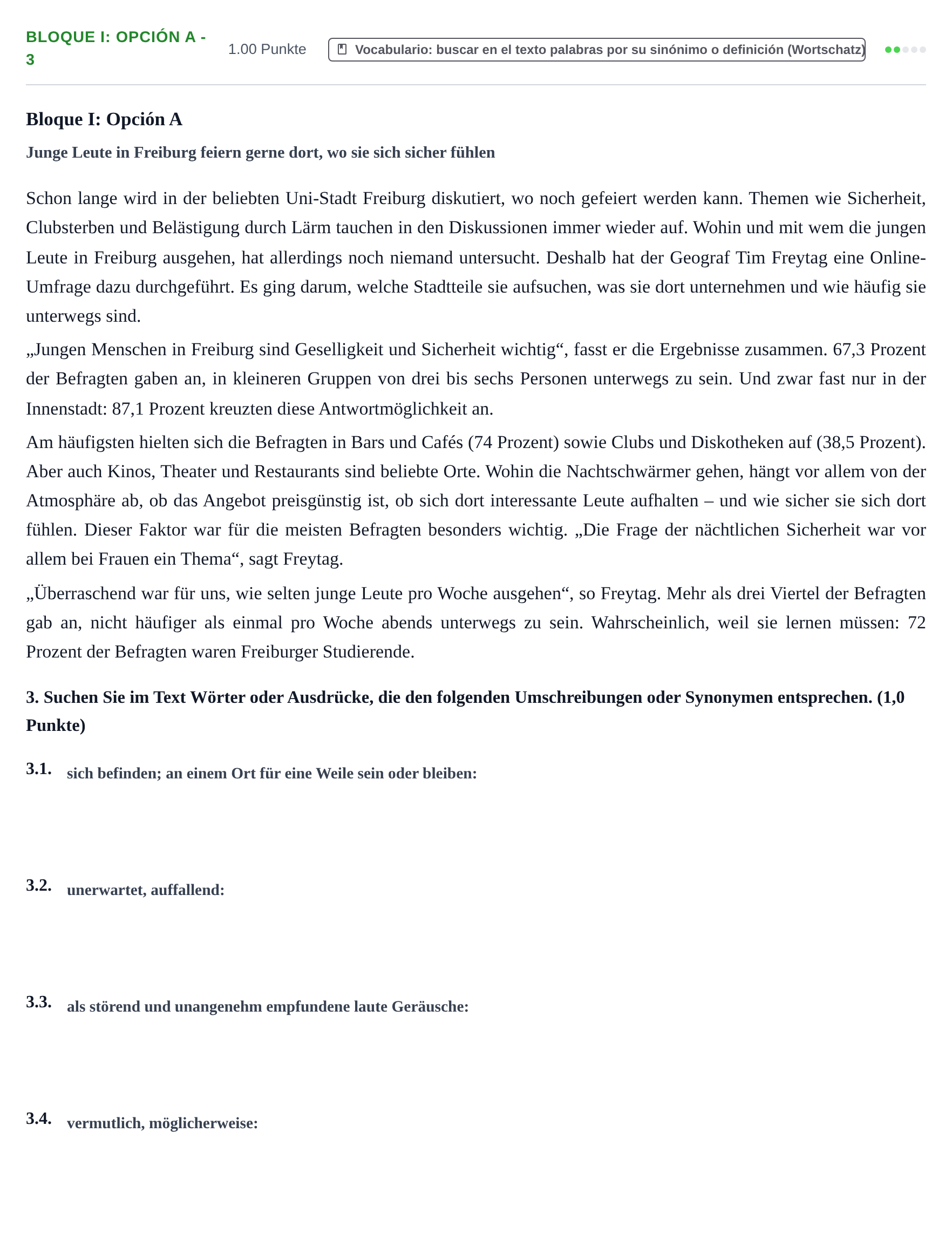 Enunciado: Bloque I: Opción A - 3 · Alemán PAU Aragón Extraordinaria 2021