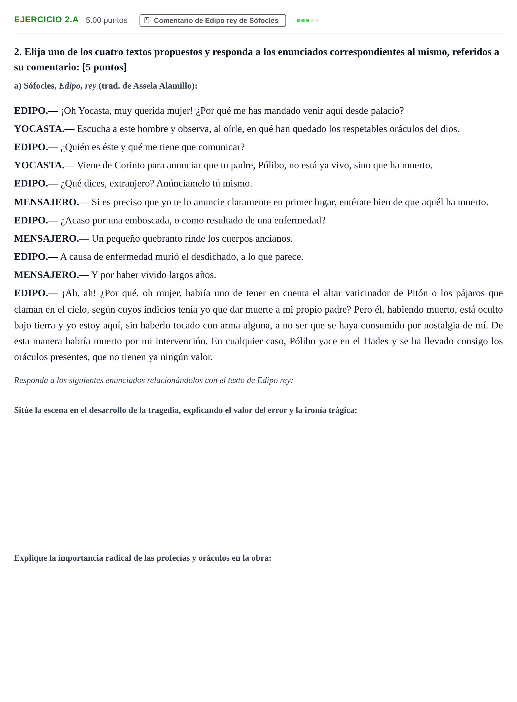 Enunciado: Ejercicio 2.a · Artes Escénicas PAU Aragón Extraordinaria 2021