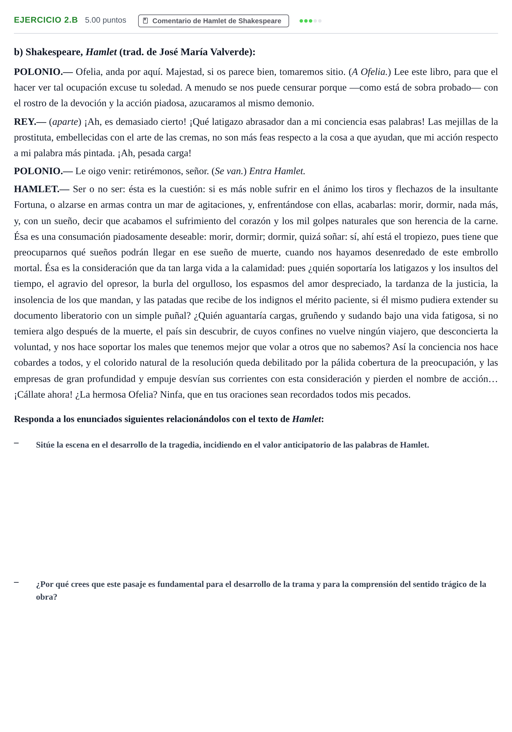 Enunciado: Ejercicio 2.b · Artes Escénicas PAU Aragón Extraordinaria 2021