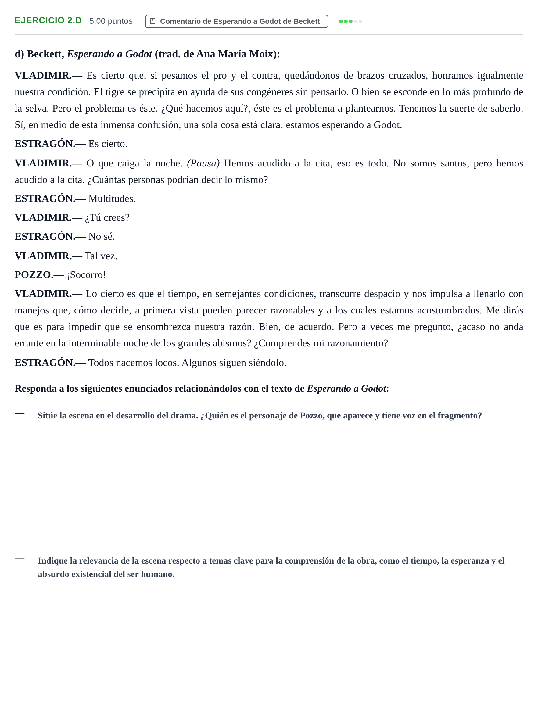 Enunciado: Ejercicio 2.d · Artes Escénicas PAU Aragón Extraordinaria 2021