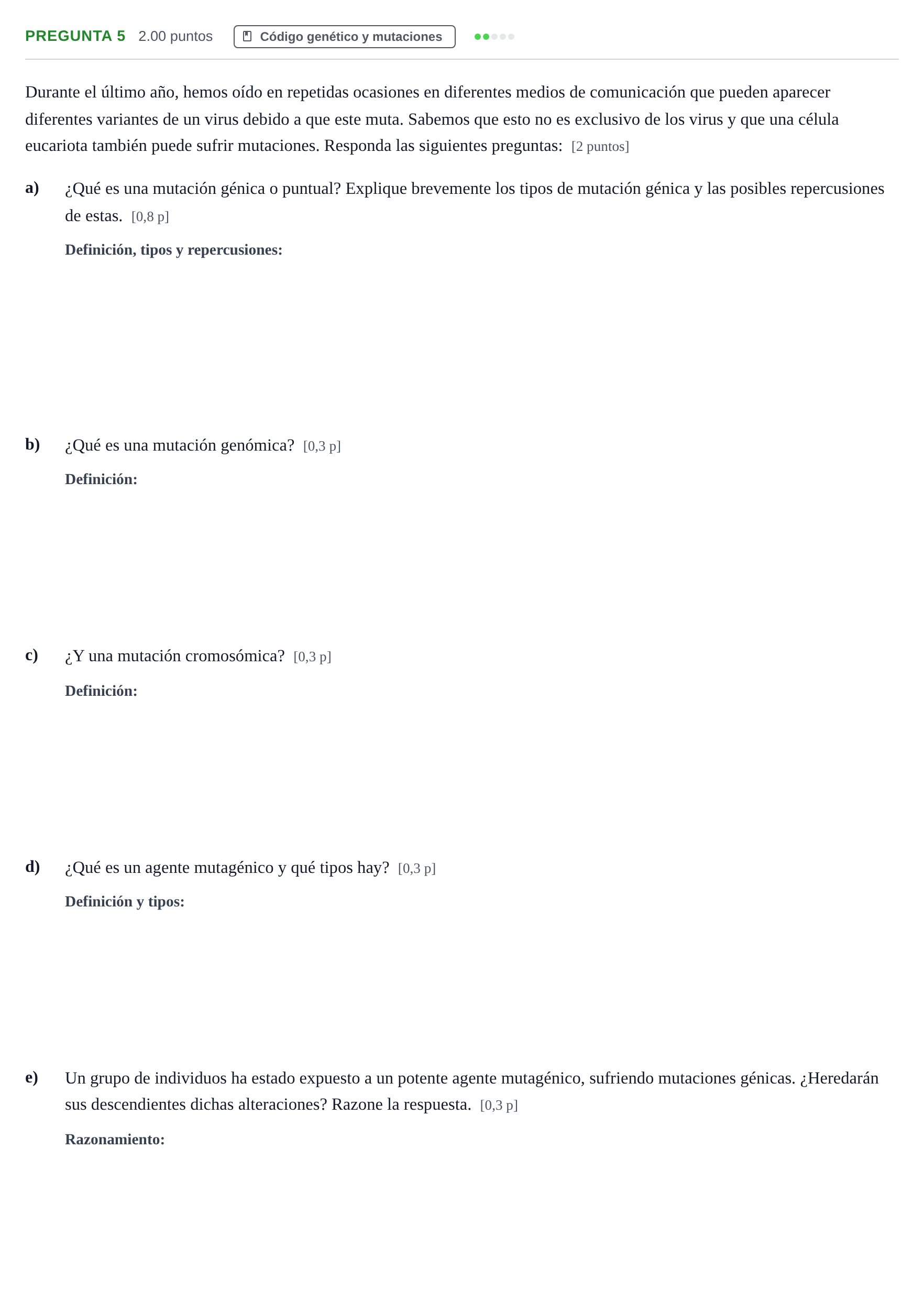 Enunciado: Pregunta 5 · Biología PAU Aragón Extraordinaria 2021