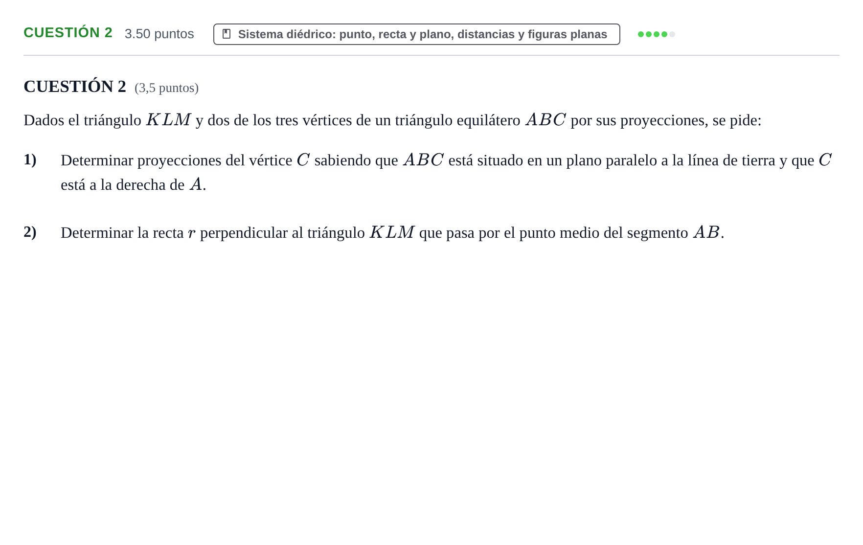 Enunciado: Cuestión 2 · Dibujo técnico II PAU Aragón Extraordinaria 2021
