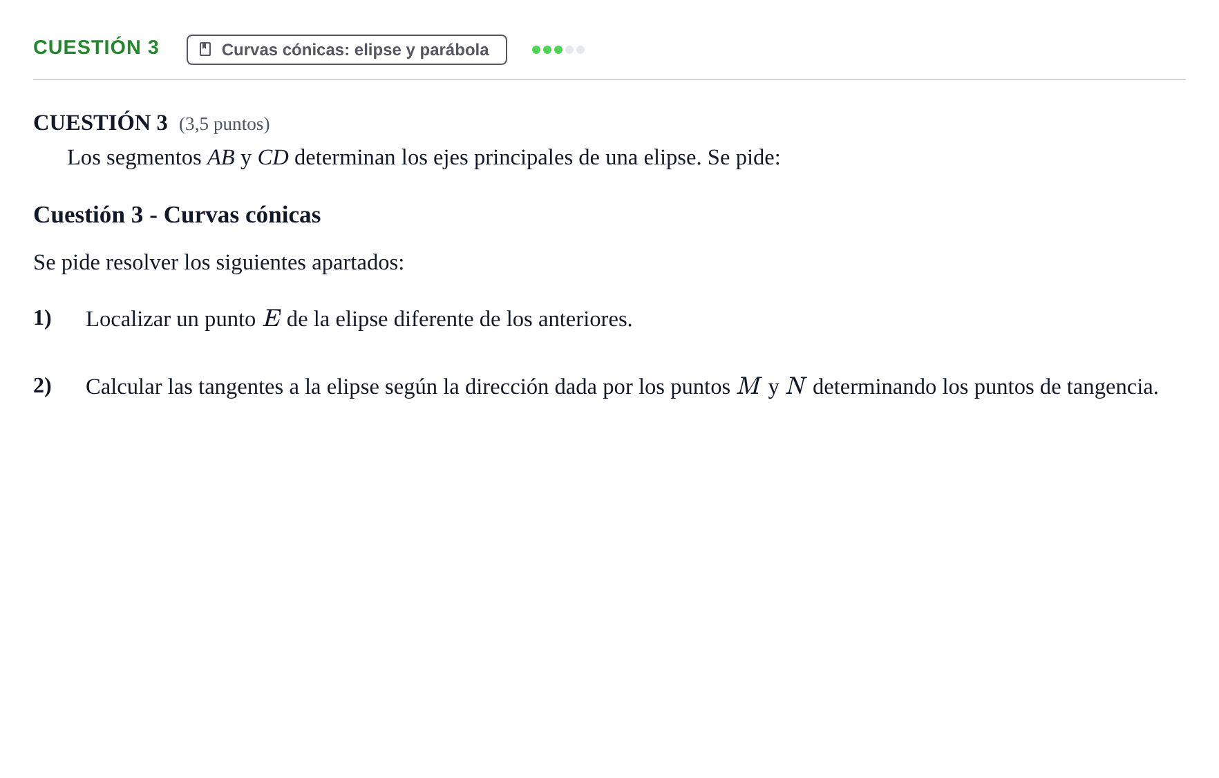 Enunciado: Cuestión 3 - Curvas cónicas · Dibujo técnico II PAU Aragón Extraordinaria 2021