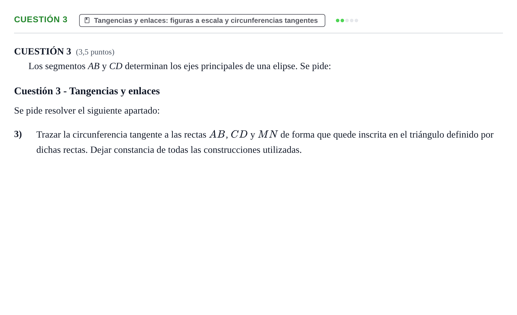 Enunciado: Cuestión 3 - Tangencias y enlaces · Dibujo técnico II PAU Aragón Extraordinaria 2021
