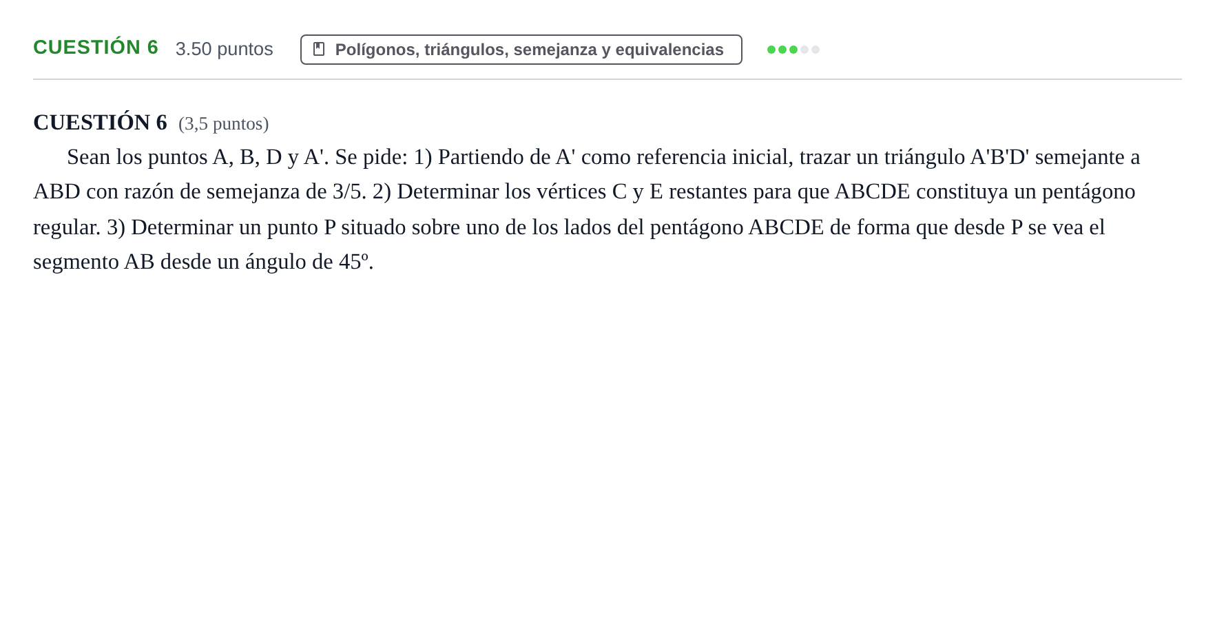 Enunciado: Cuestión 6 · Dibujo técnico II PAU Aragón Extraordinaria 2021