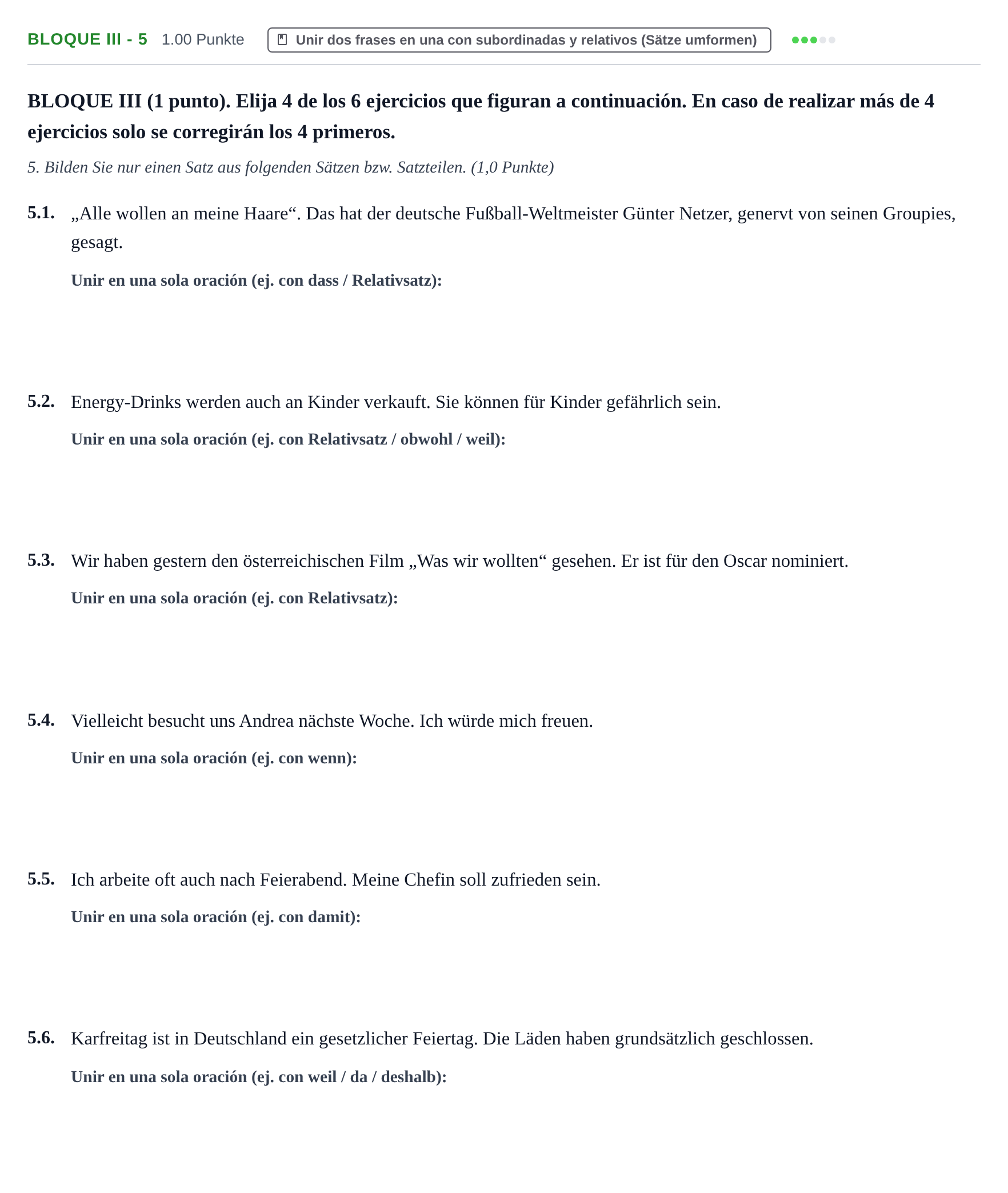 Enunciado: Bloque III - 5 · Alemán PAU Aragón Ordinaria 2021