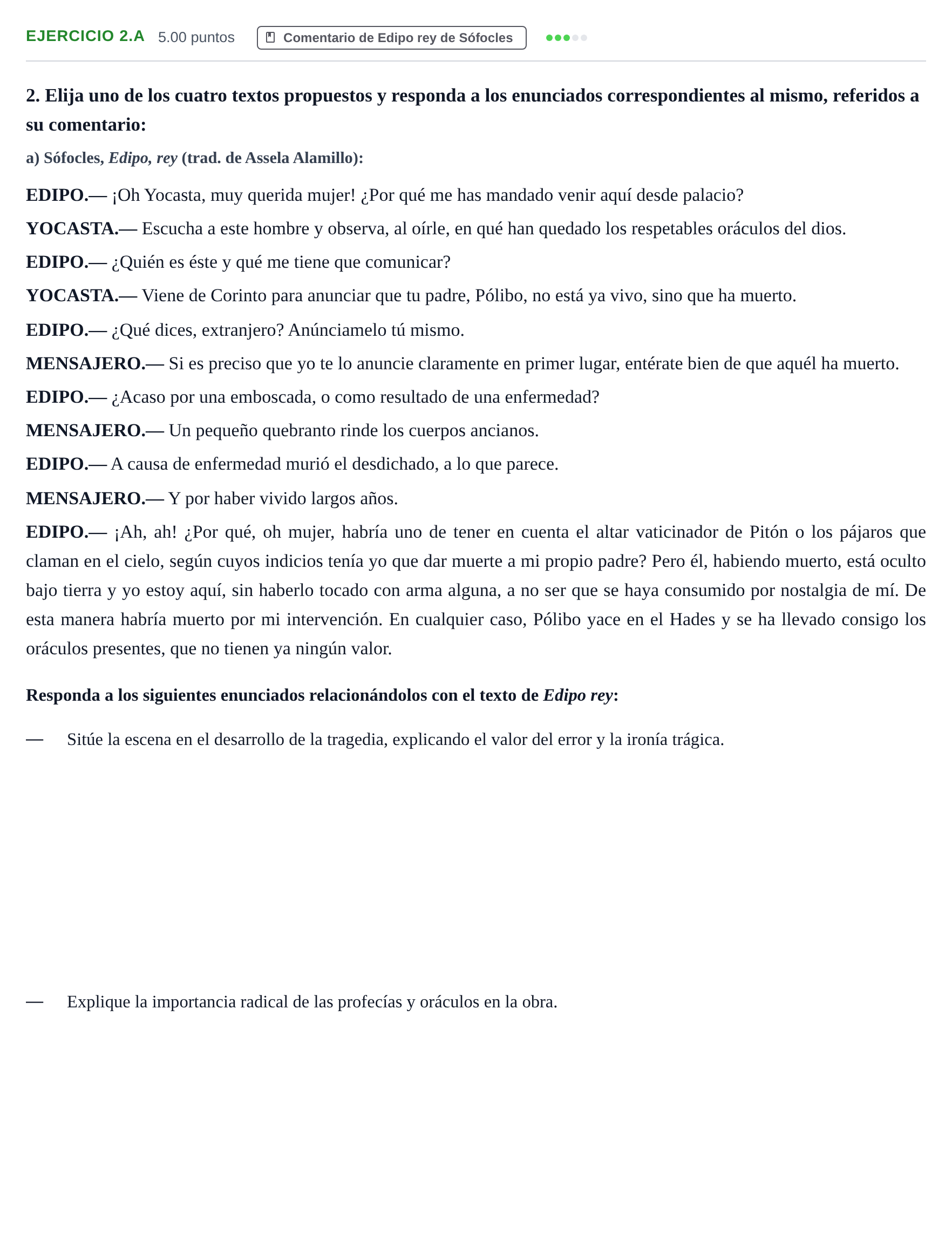 Enunciado: Ejercicio 2.a · Artes Escénicas PAU Aragón Ordinaria 2021