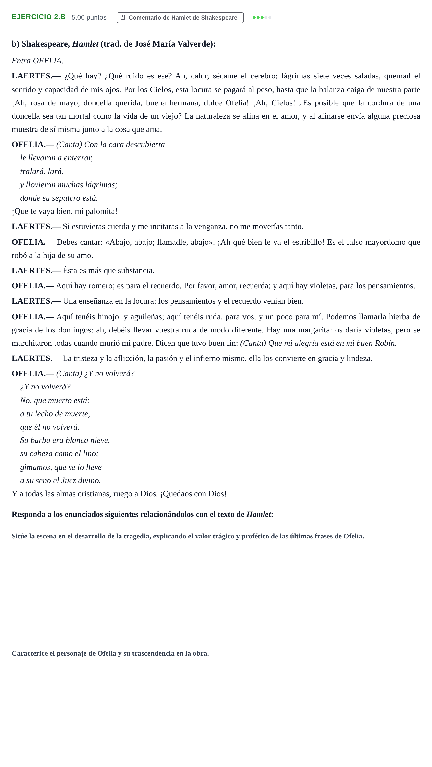 Enunciado: Ejercicio 2.b · Artes Escénicas PAU Aragón Ordinaria 2021