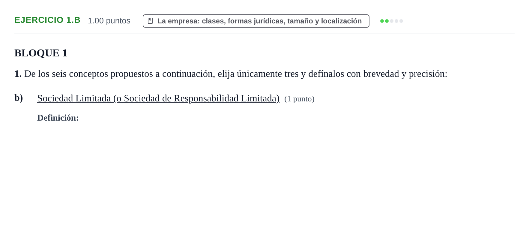 Enunciado: Ejercicio 1.b · Empresa y Diseño de Modelos de Negocio PAU Aragón Extraordinaria 2021