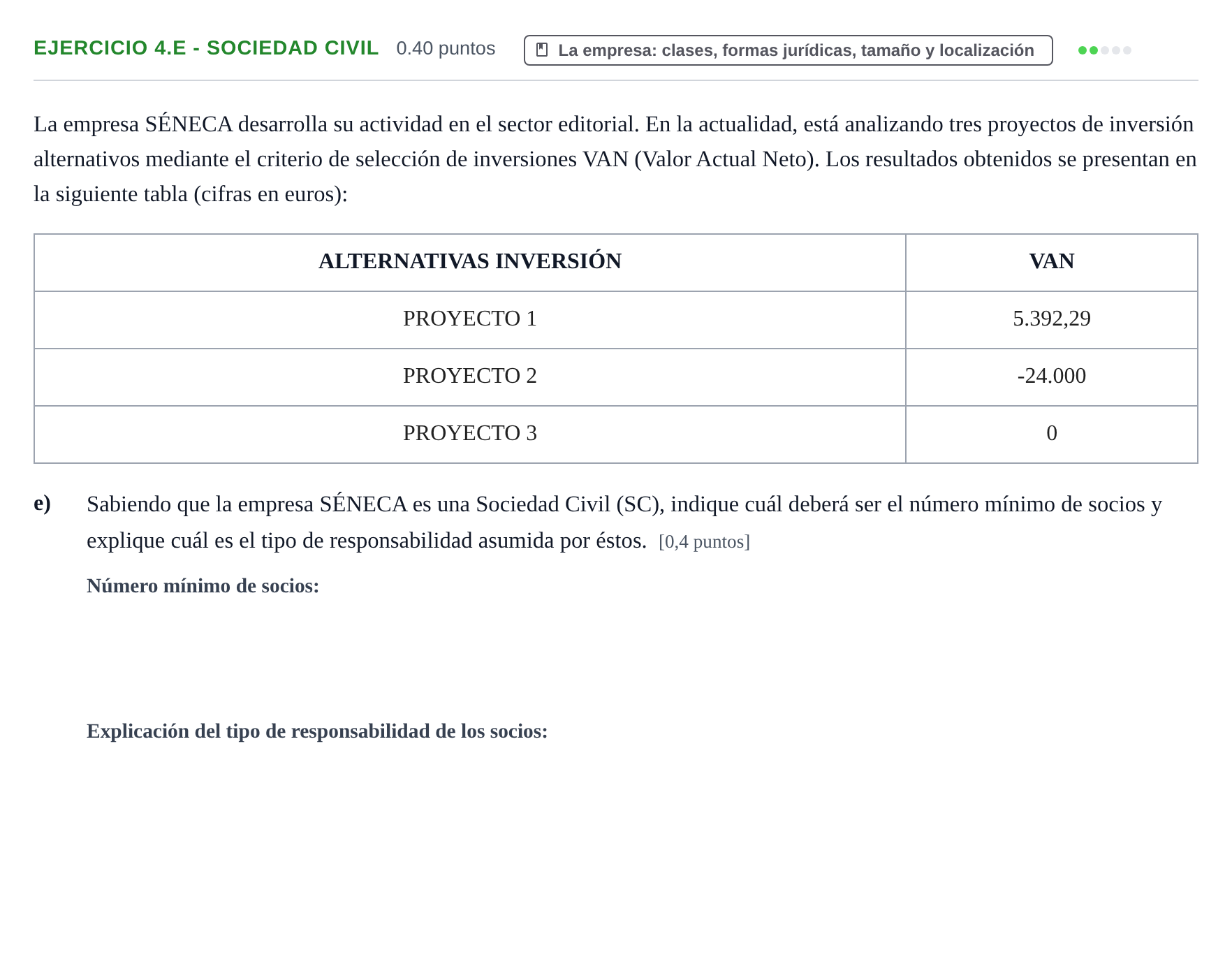 Enunciado: Ejercicio 4.e - Sociedad Civil · Empresa y Diseño de Modelos de Negocio PAU Aragón Extraordinaria 2021