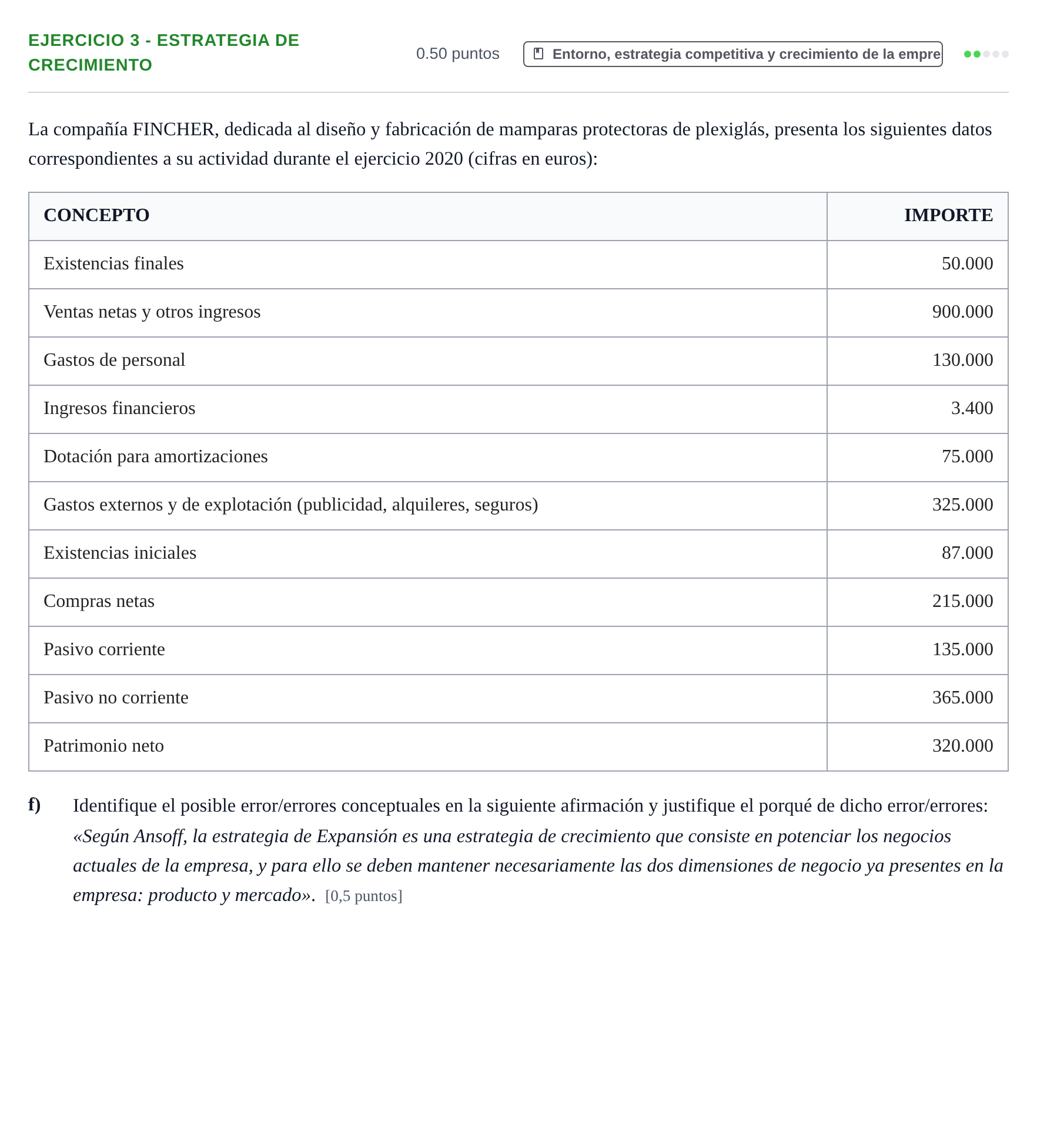 Enunciado: Ejercicio 3 - Estrategia de crecimiento · Empresa y Diseño de Modelos de Negocio PAU Aragón Ordinaria 2021