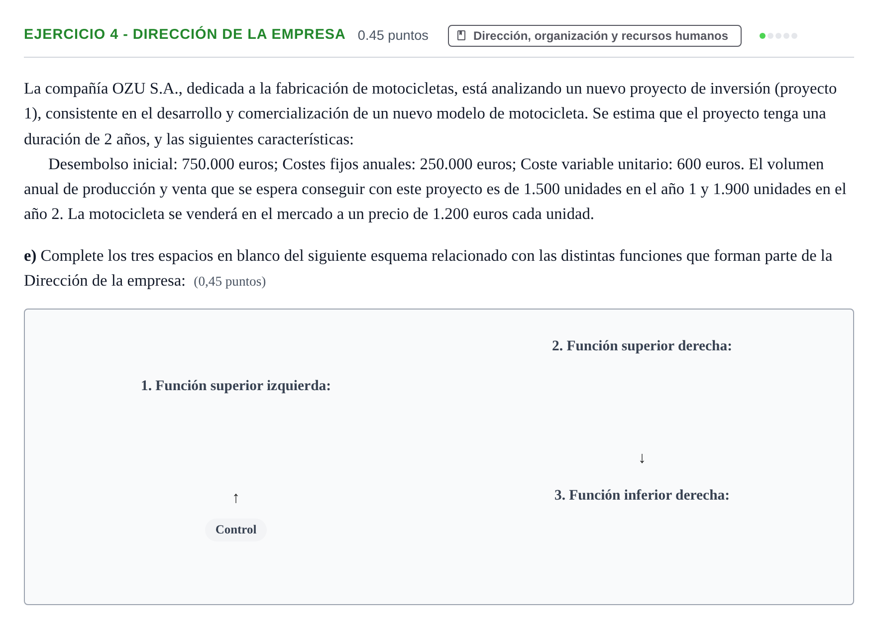 Enunciado: Ejercicio 4 - Dirección de la empresa · Empresa y Diseño de Modelos de Negocio PAU Aragón Ordinaria 2021