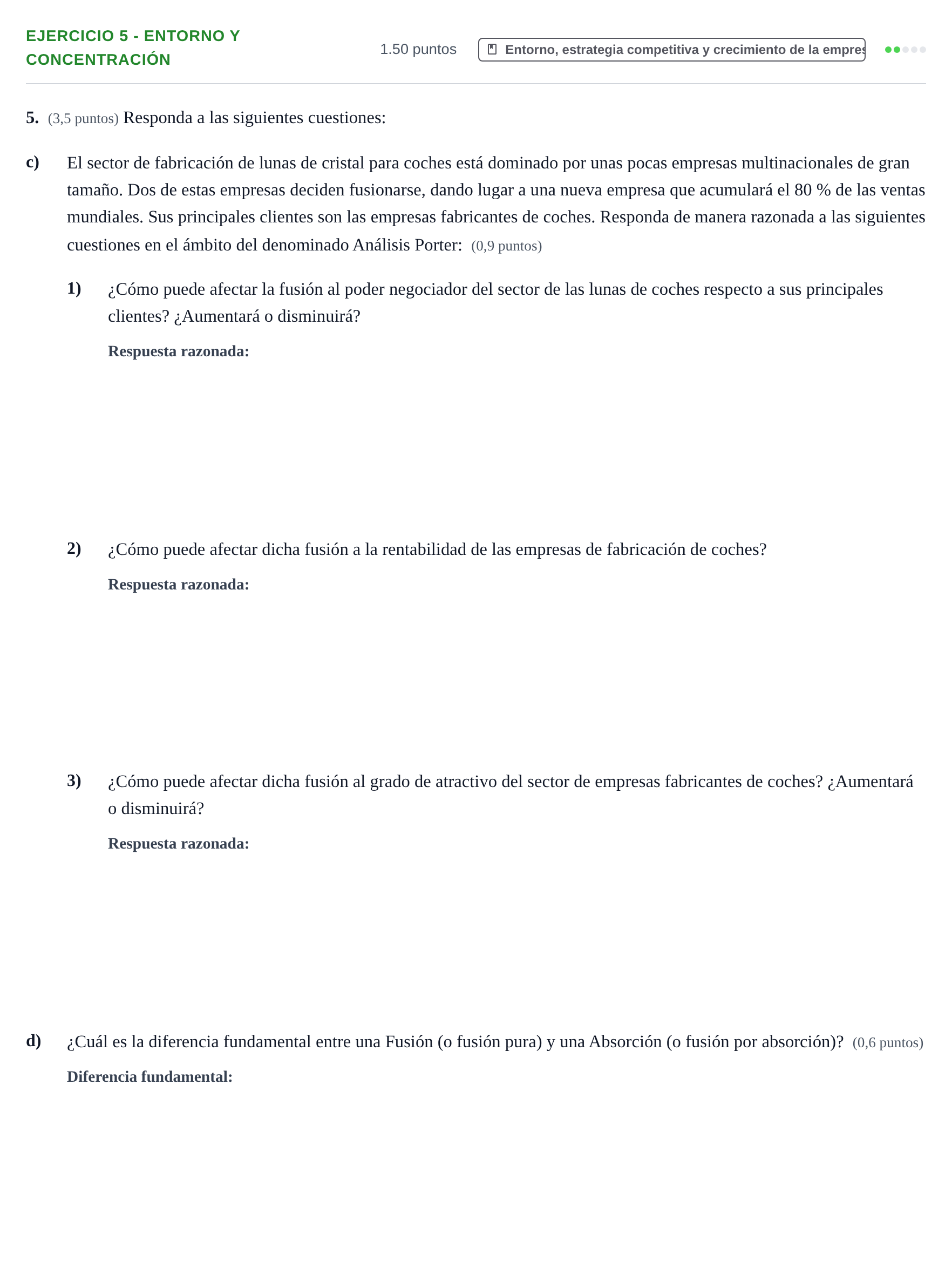 Enunciado: Ejercicio 5 - Entorno y concentración · Empresa y Diseño de Modelos de Negocio PAU Aragón Ordinaria 2021