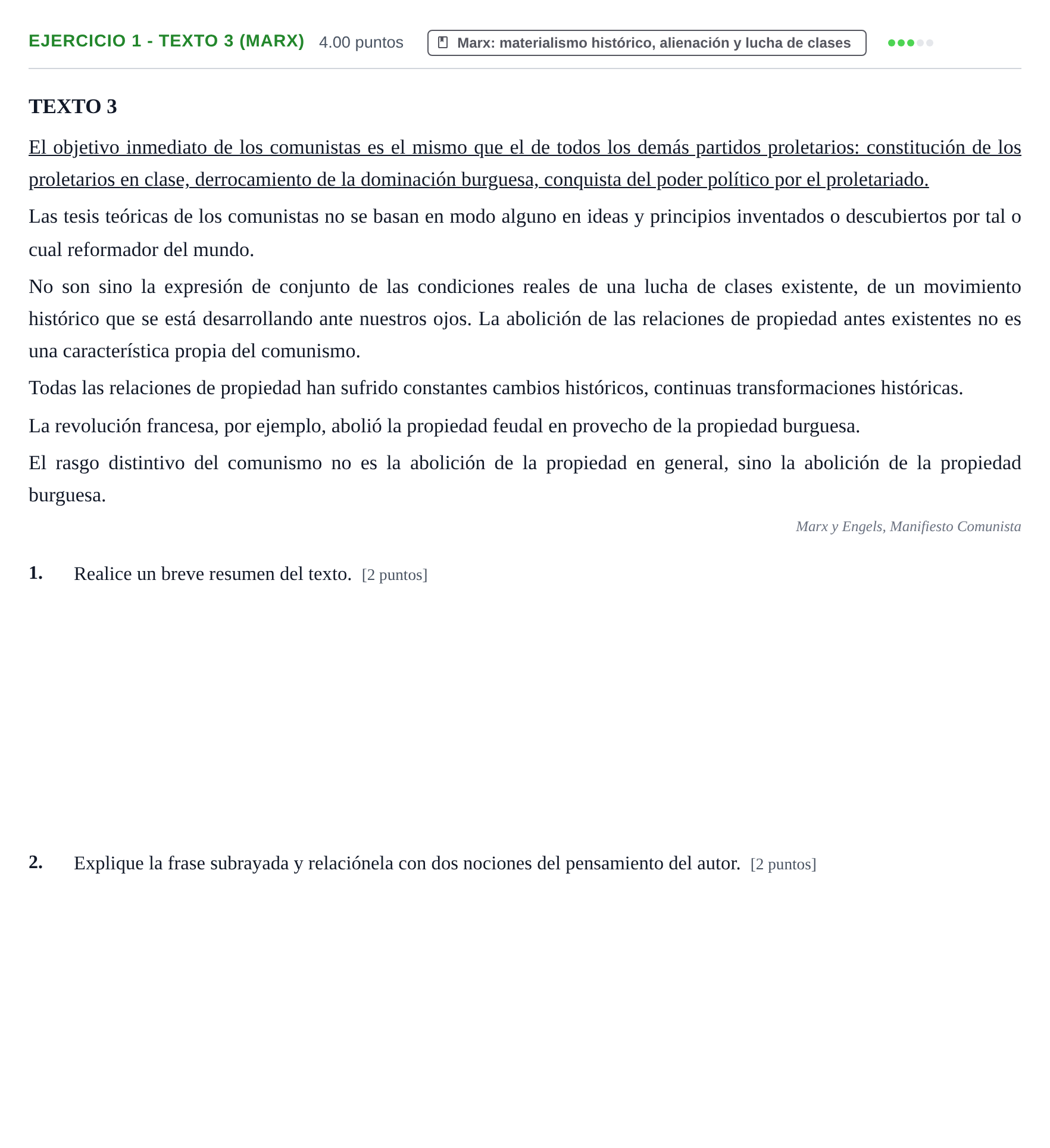 Enunciado: Ejercicio 1 - Texto 3 (Marx) · Historia de la Filosofía PAU Aragón Ordinaria 2021