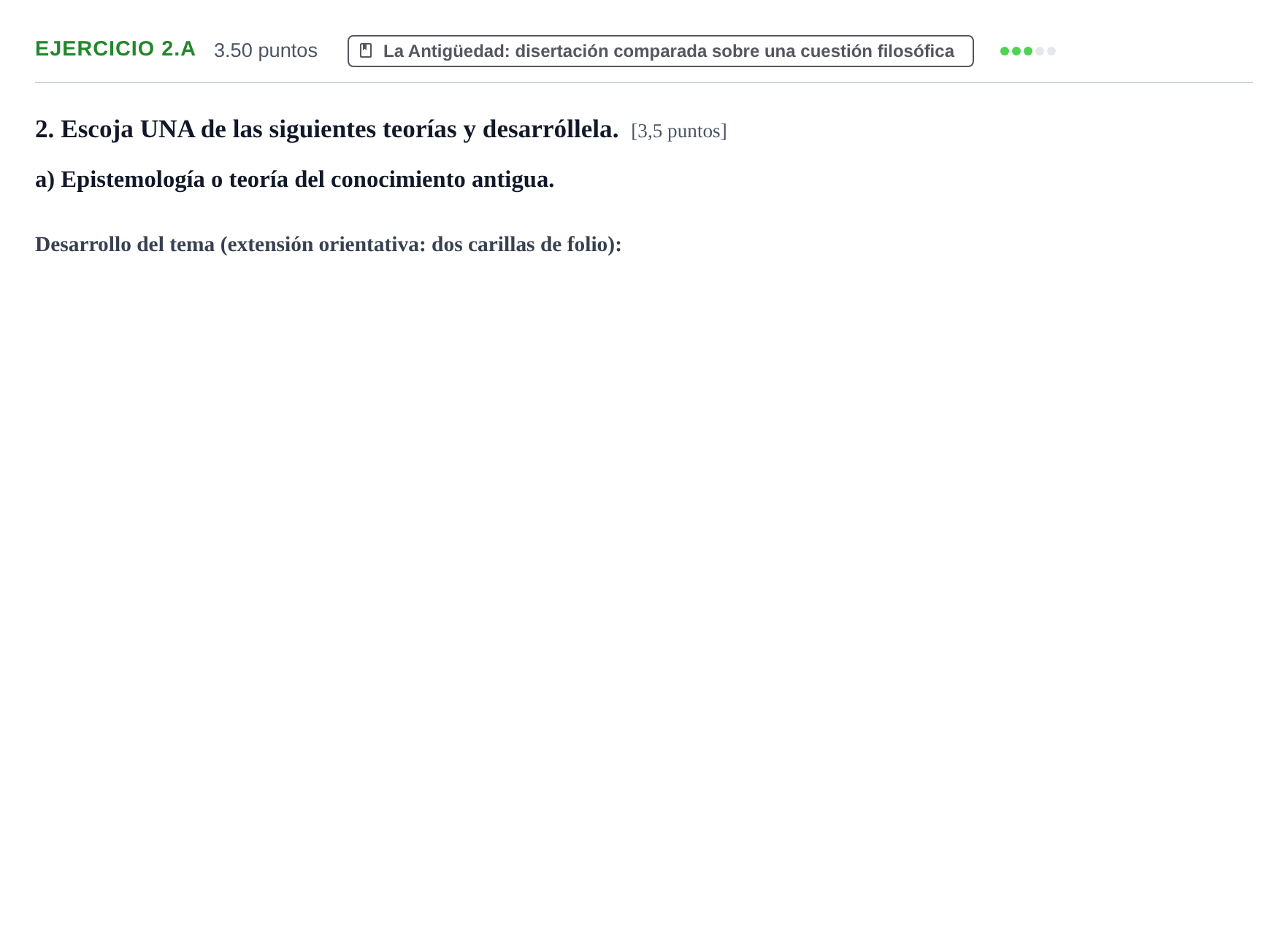 Enunciado: Ejercicio 2.a · Historia de la Filosofía PAU Aragón Ordinaria 2021