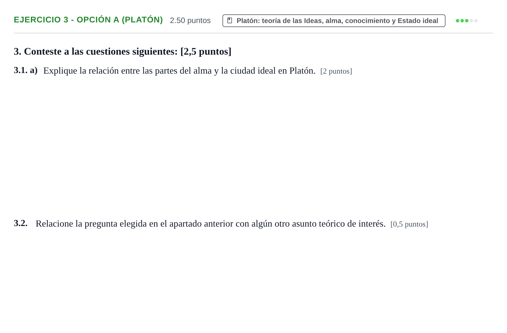 Enunciado: Ejercicio 3 - Opción a (Platón) · Historia de la Filosofía PAU Aragón Ordinaria 2021