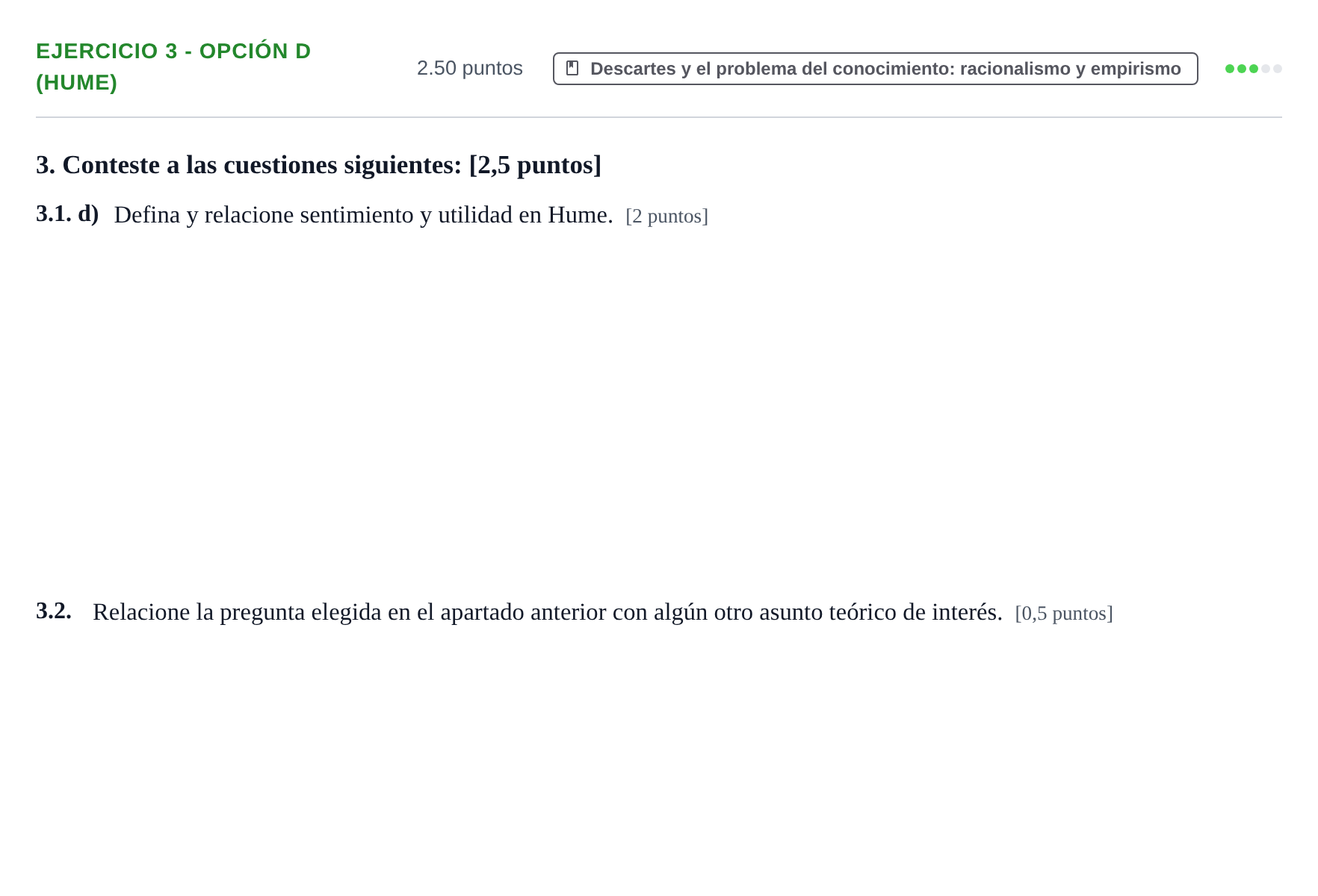 Enunciado: Ejercicio 3 - Opción d (Hume) · Historia de la Filosofía PAU Aragón Ordinaria 2021