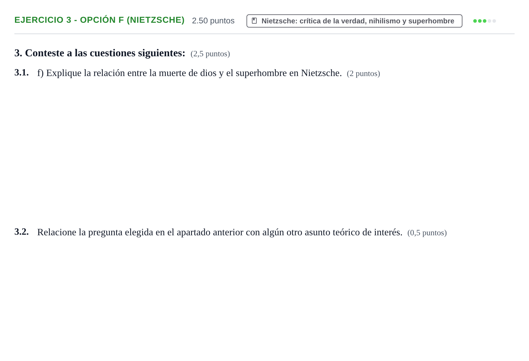 Enunciado: Ejercicio 3 - Opción f (Nietzsche) · Historia de la Filosofía PAU Aragón Ordinaria 2021