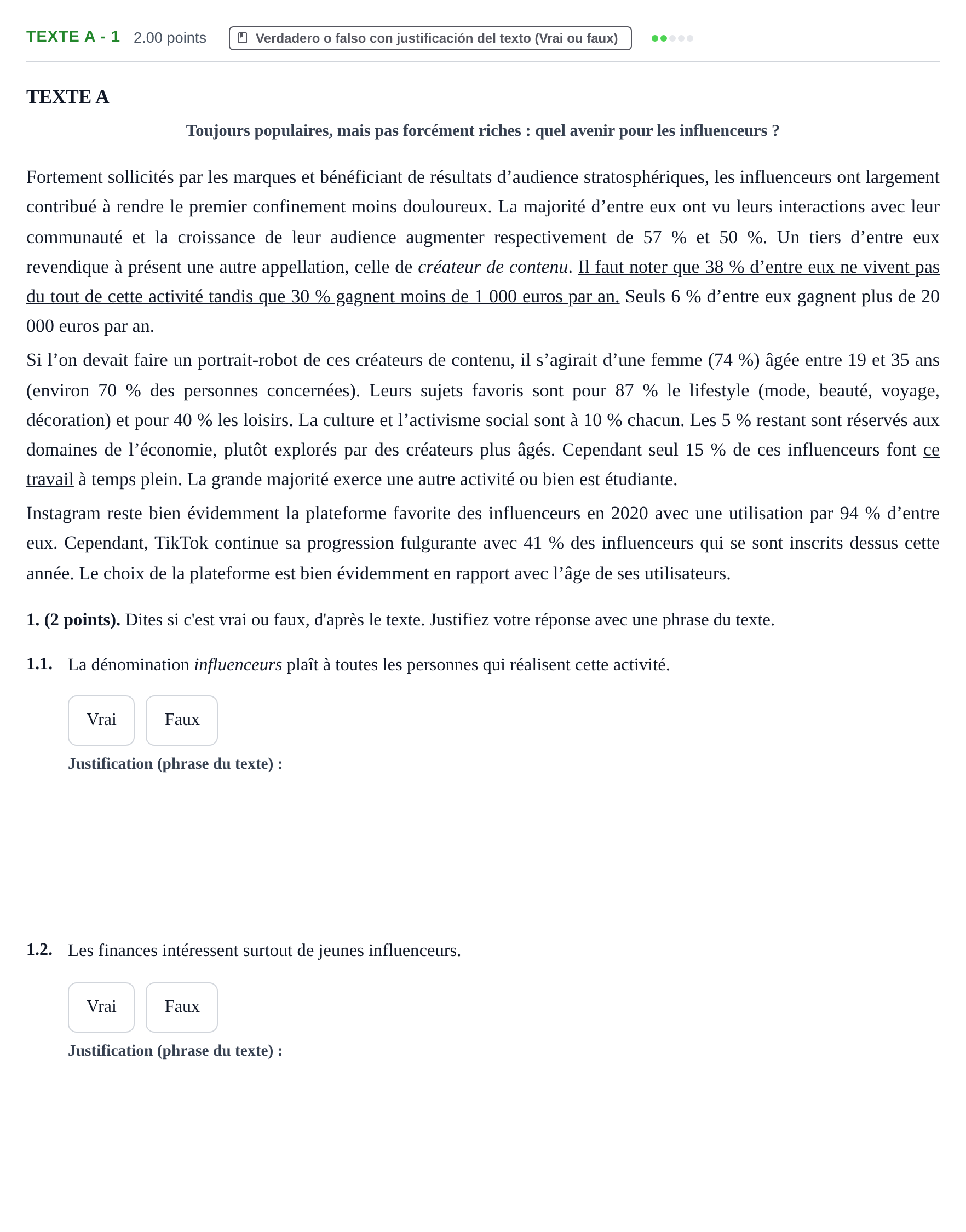 Enunciado: Ejercicio Texte A - 1 · Francés PAU Aragón Extraordinaria 2021