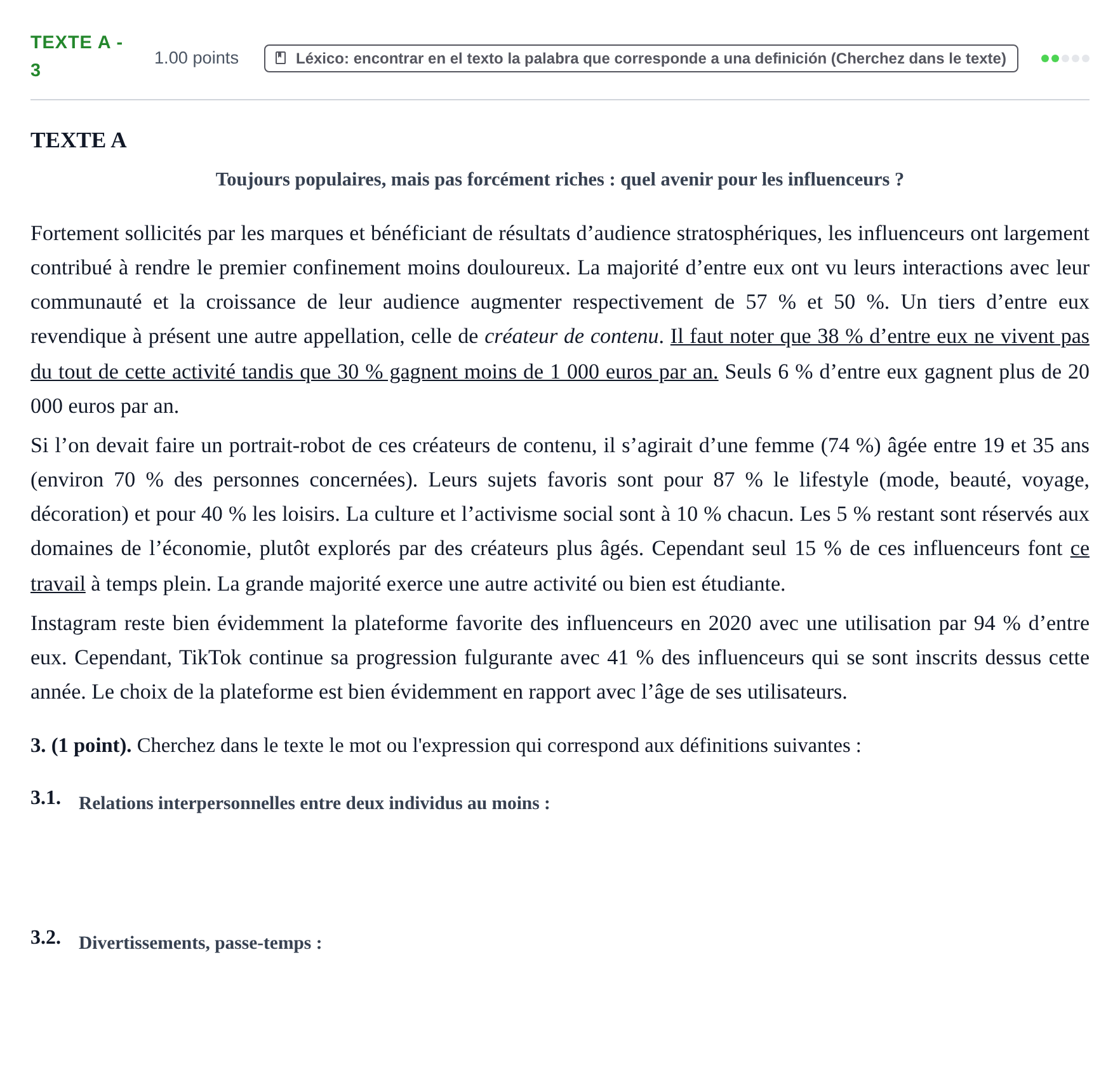 Enunciado: Ejercicio Texte A - 3 · Francés PAU Aragón Extraordinaria 2021