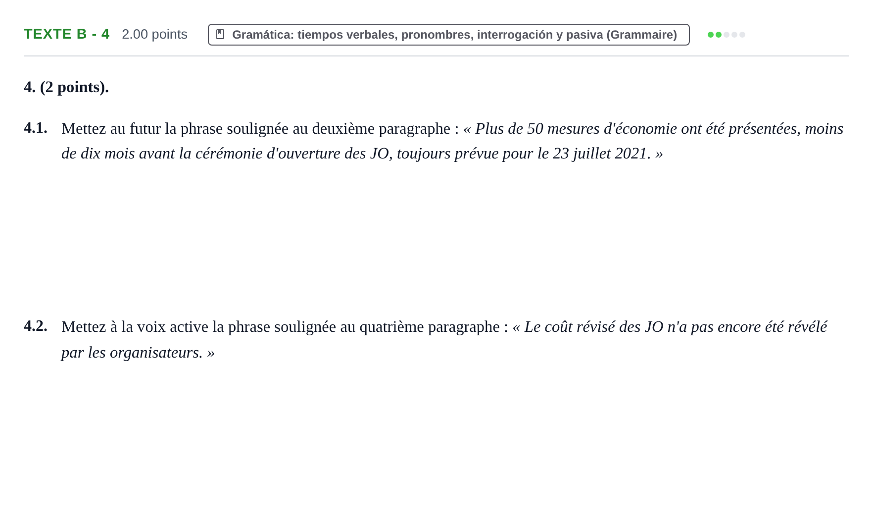 Enunciado: Ejercicio Texte B - 4 · Francés PAU Aragón Extraordinaria 2021