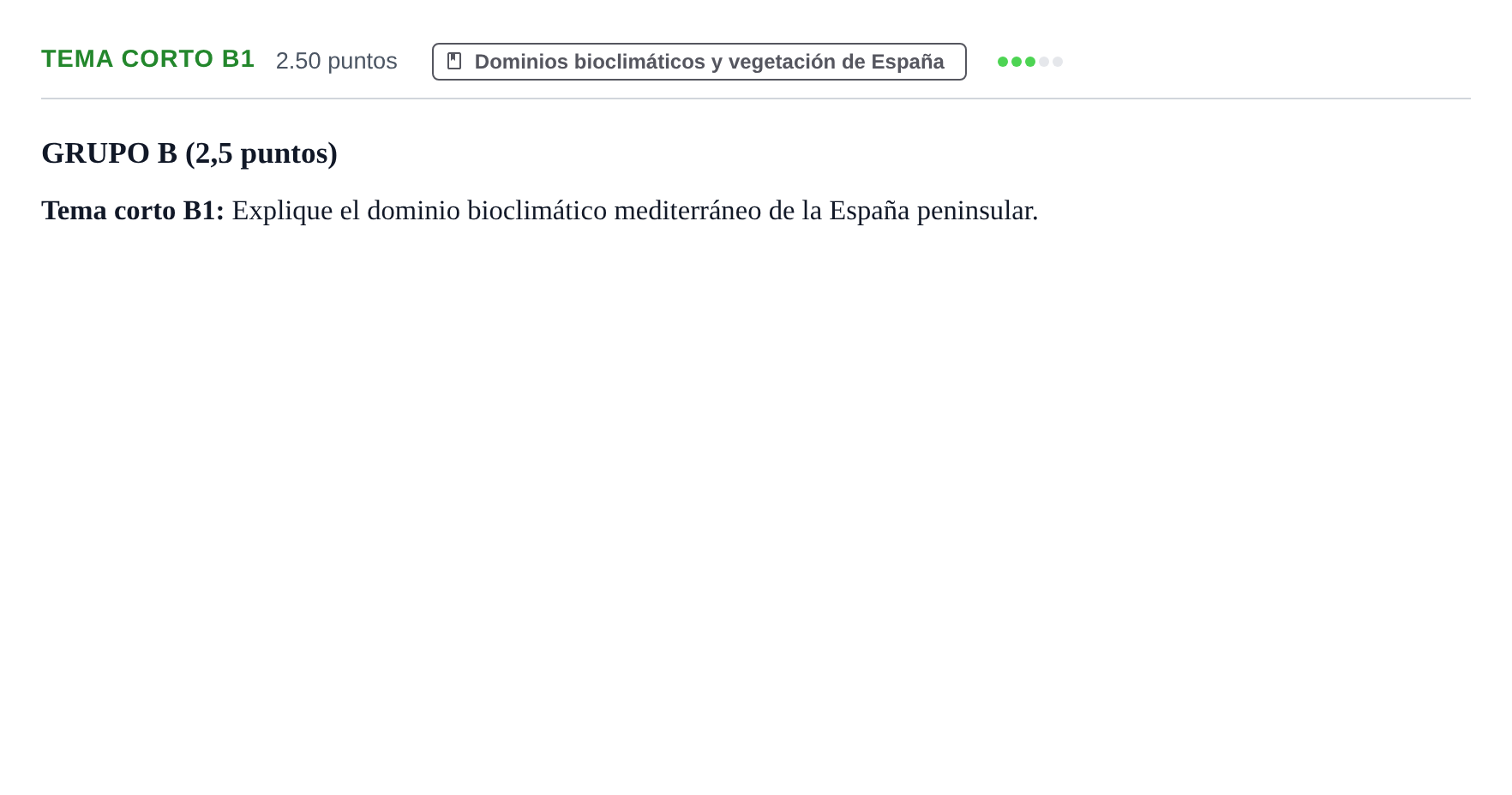 Enunciado: Ejercicio Tema corto B1 · Geografía PAU Aragón Extraordinaria 2021