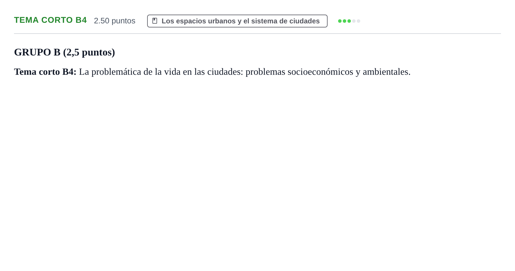 Enunciado: Ejercicio Tema corto B4 · Geografía PAU Aragón Extraordinaria 2021