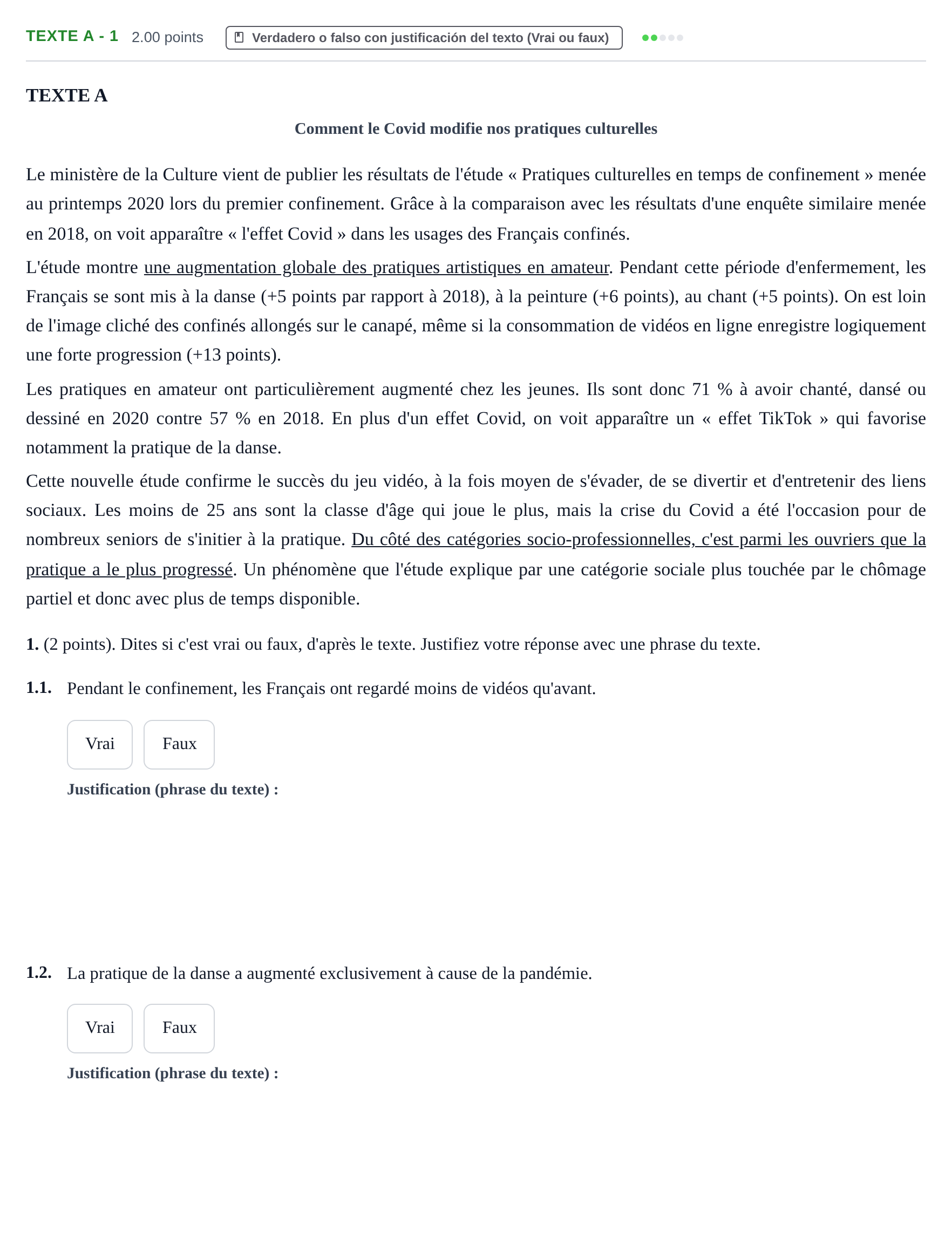 Enunciado: Ejercicio Texte A - 1 · Francés PAU Aragón Ordinaria 2021