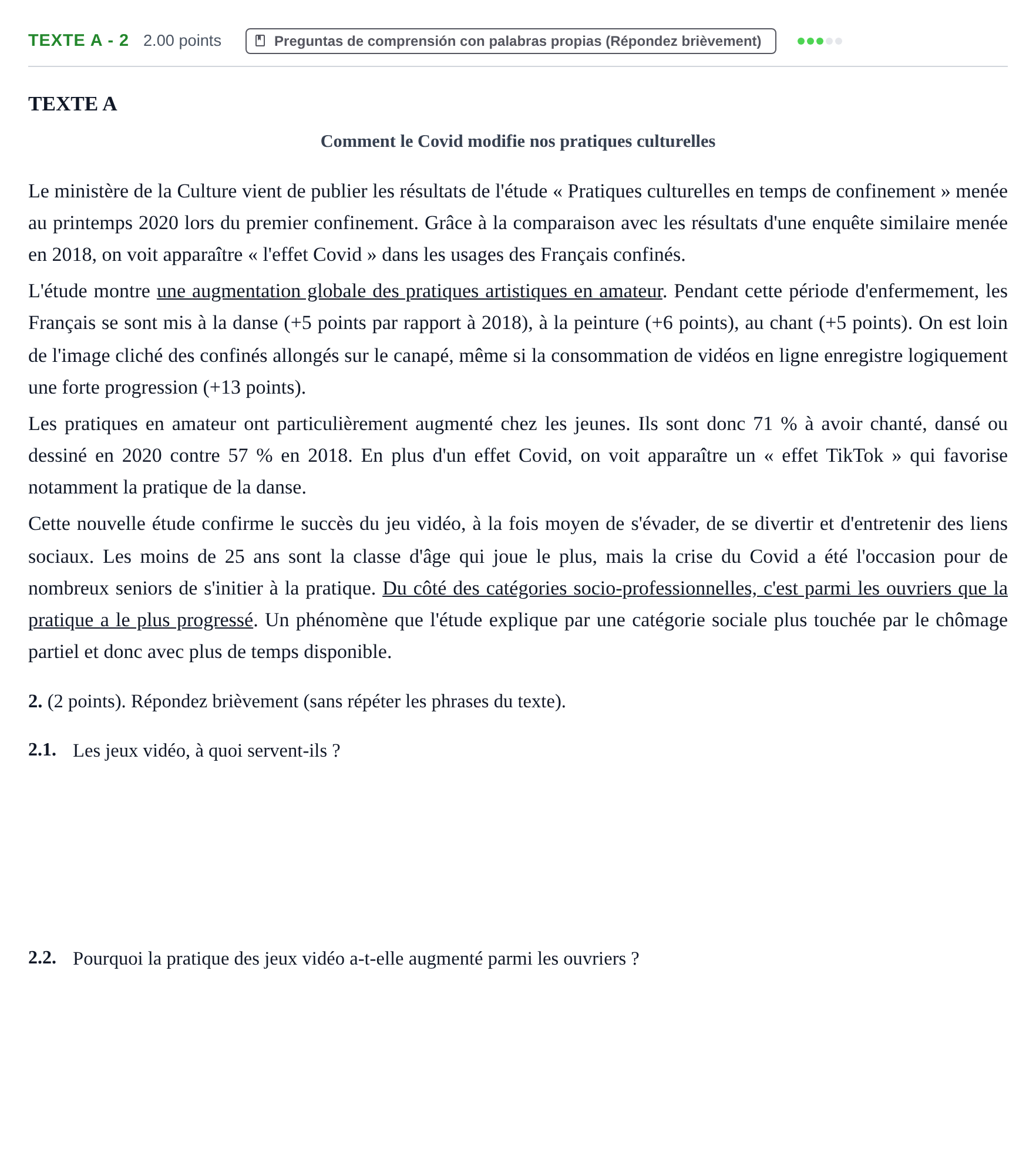Enunciado: Ejercicio Texte A - 2 · Francés PAU Aragón Ordinaria 2021