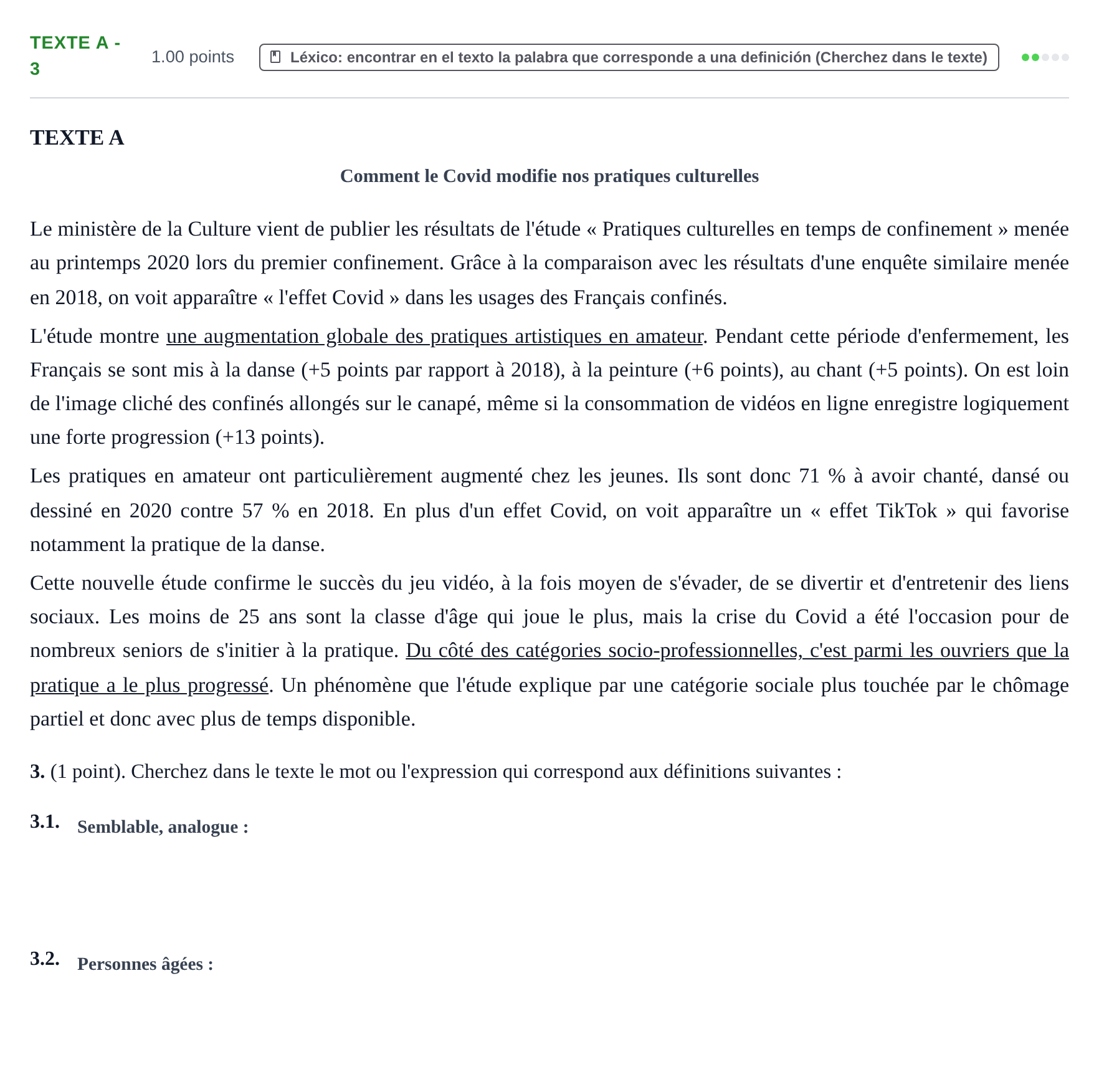 Enunciado: Ejercicio Texte A - 3 · Francés PAU Aragón Ordinaria 2021