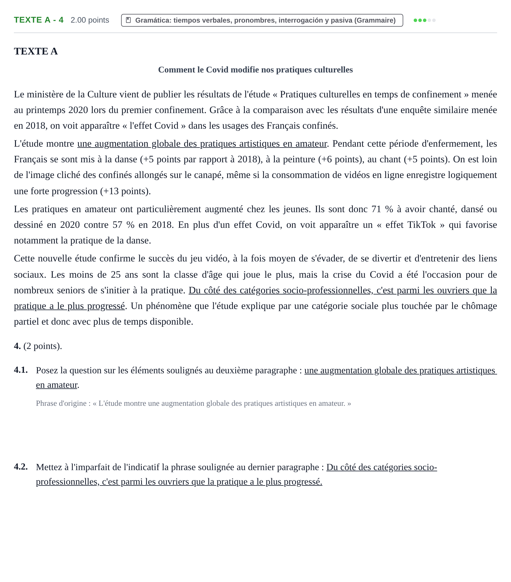 Enunciado: Ejercicio Texte A - 4 · Francés PAU Aragón Ordinaria 2021