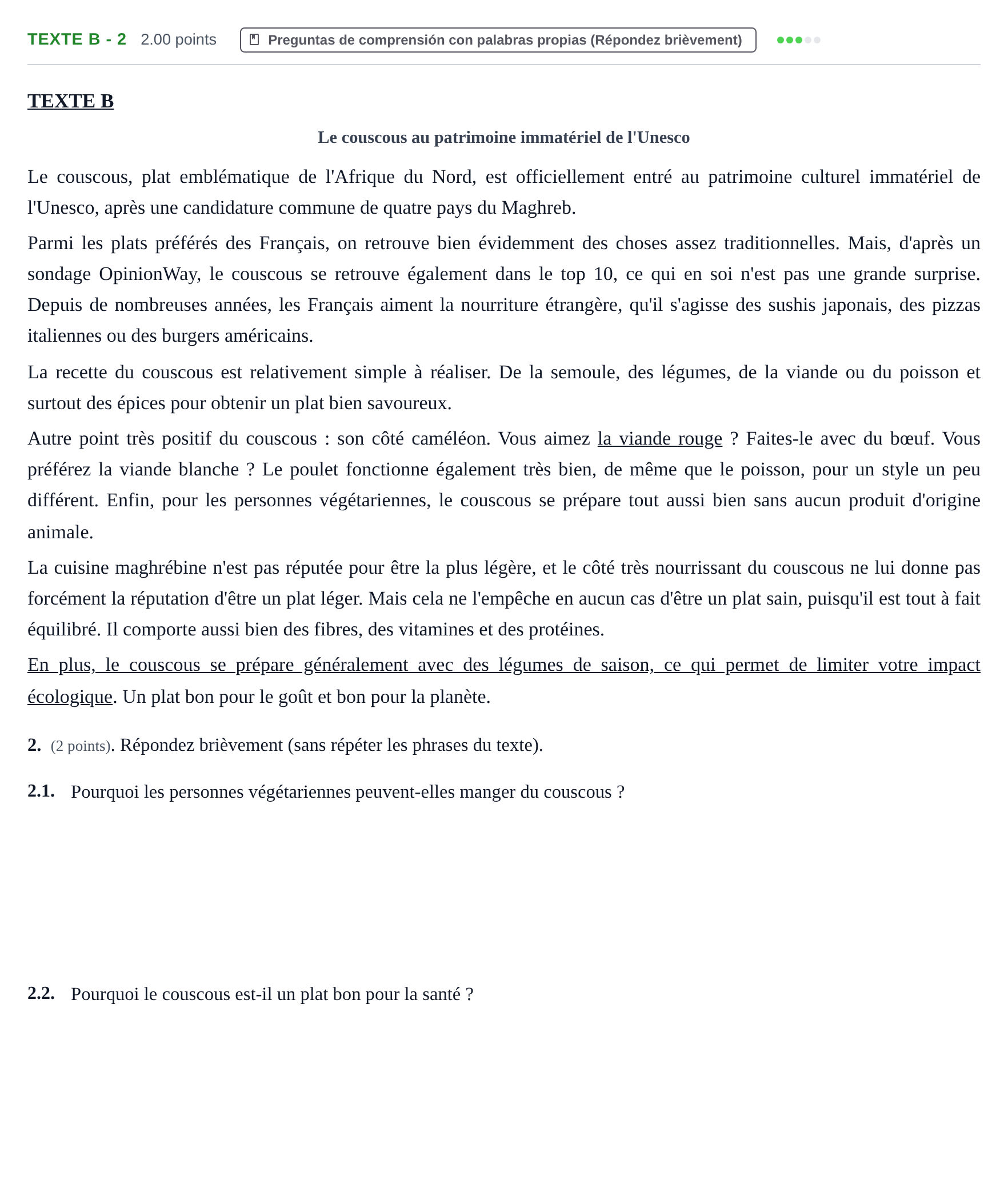 Enunciado: Ejercicio Texte B - 2 · Francés PAU Aragón Ordinaria 2021