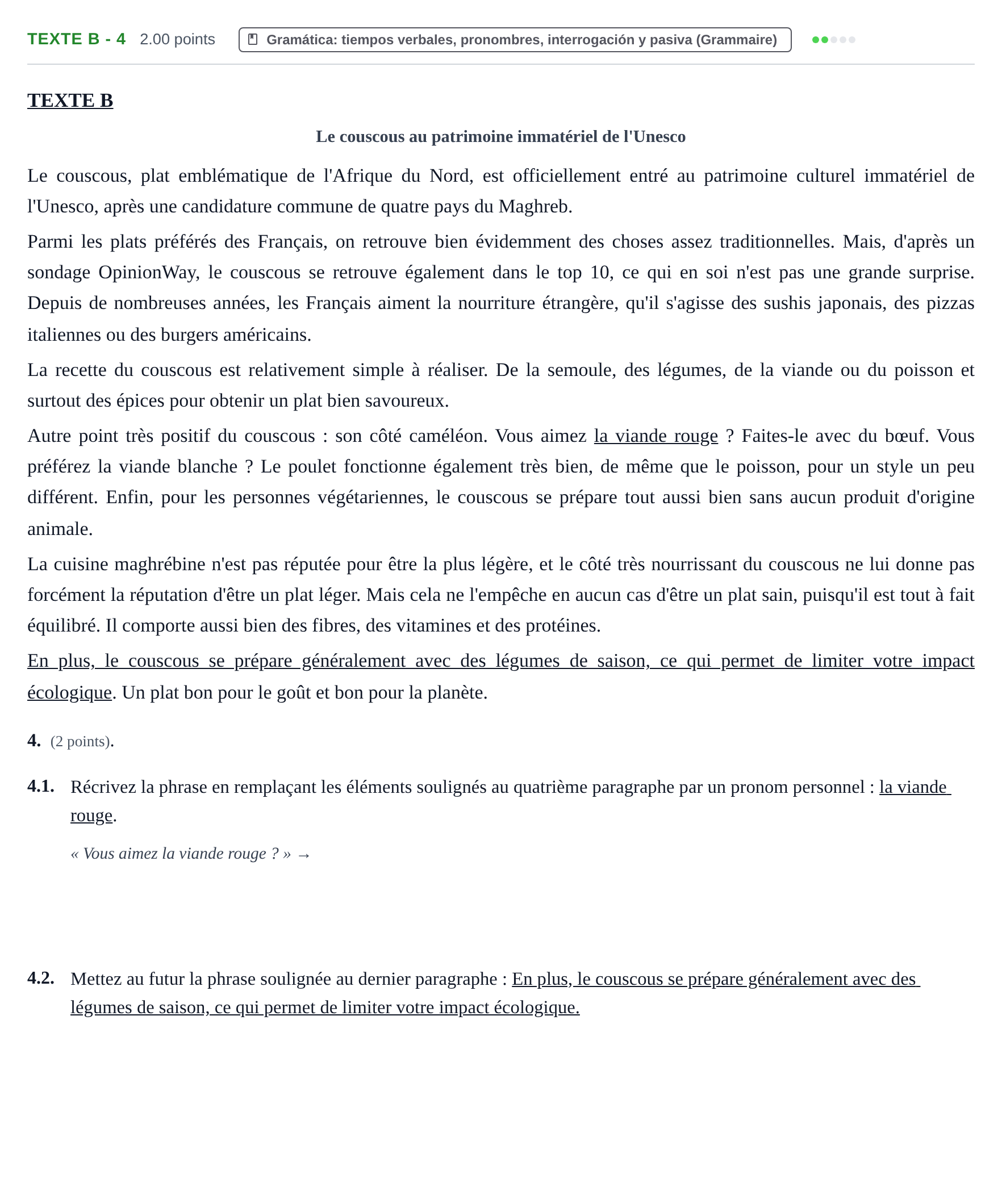 Enunciado: Ejercicio Texte B - 4 · Francés PAU Aragón Ordinaria 2021