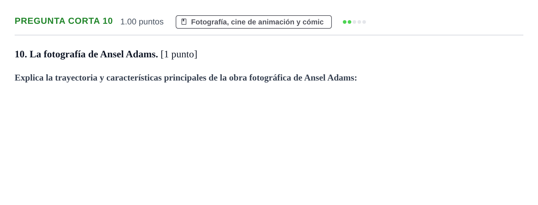 Enunciado: Pregunta corta 10 · Fundamentos Artísticos PAU Aragón Ordinaria 2021