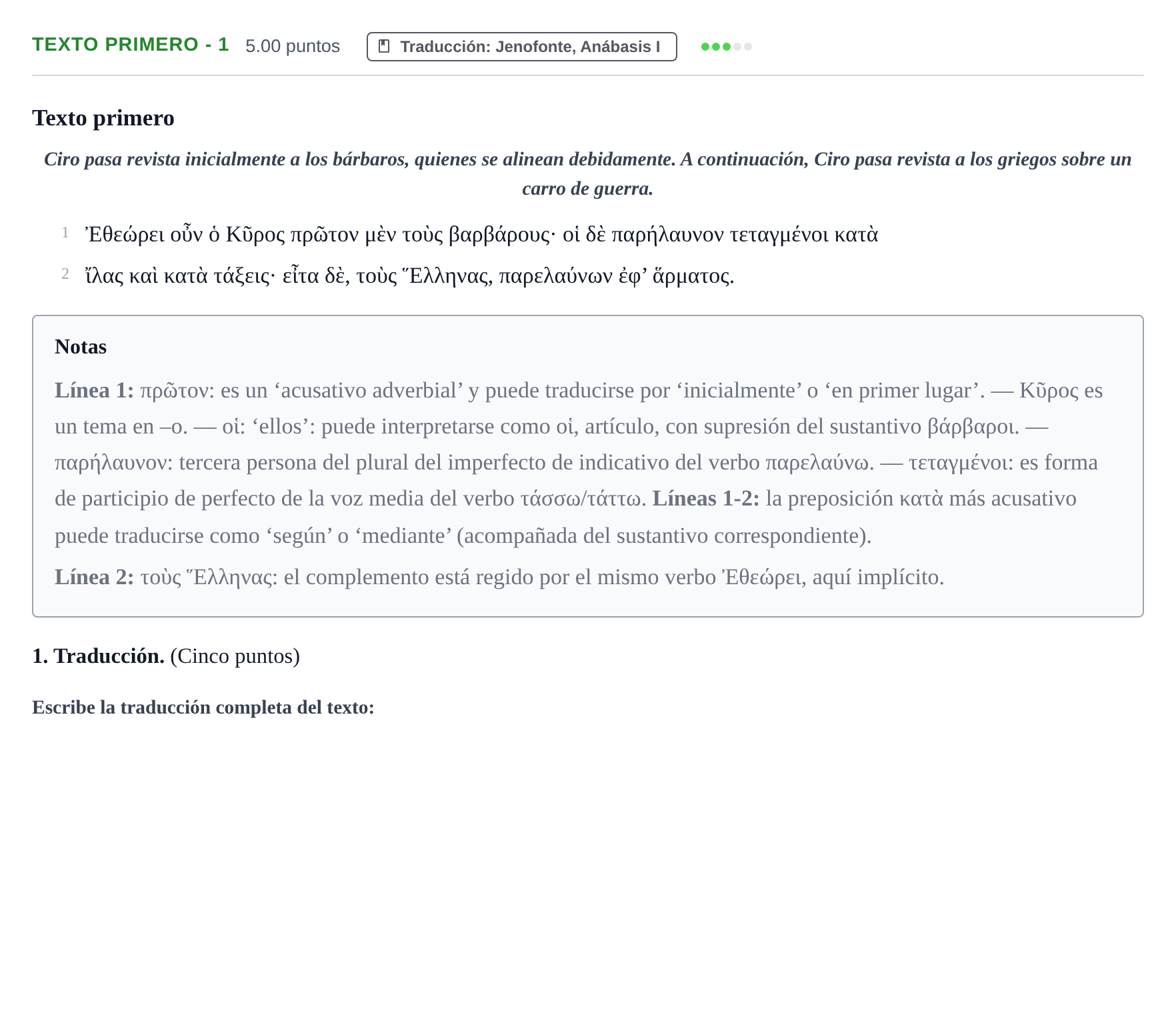 Enunciado: Ejercicio Texto primero - 1 · Griego II PAU Aragón Extraordinaria 2021