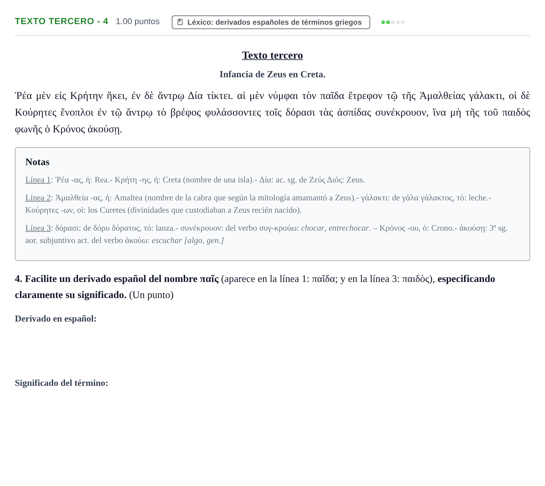 Enunciado: Ejercicio Texto tercero - 4 · Griego II PAU Aragón Extraordinaria 2021