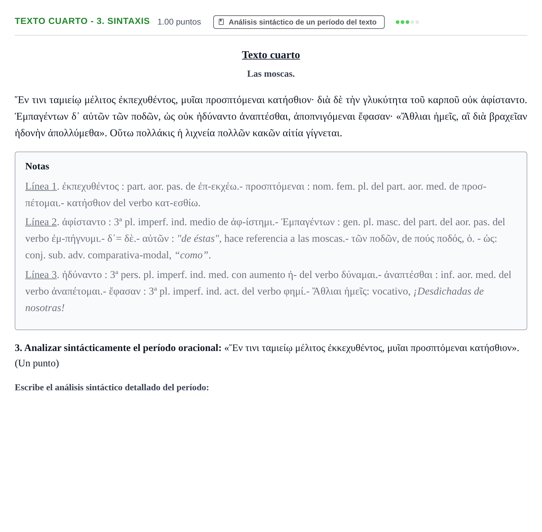 Enunciado: Ejercicio Texto cuarto - 3. Sintaxis · Griego II PAU Aragón Ordinaria 2021