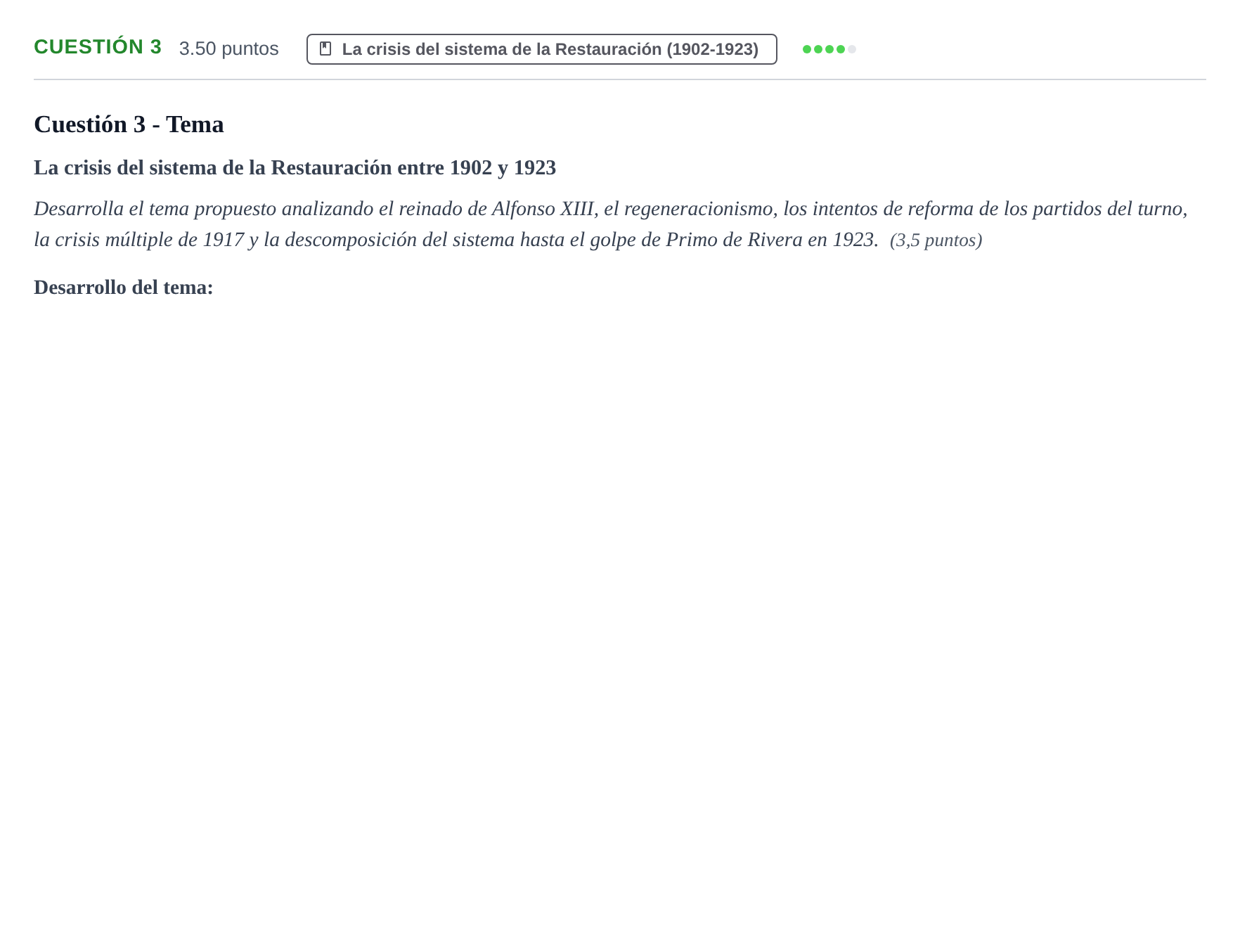 Enunciado: Cuestión 3 - La crisis del sistema de la Restaura… · Historia de España PAU Aragón Extraordinaria 2021
