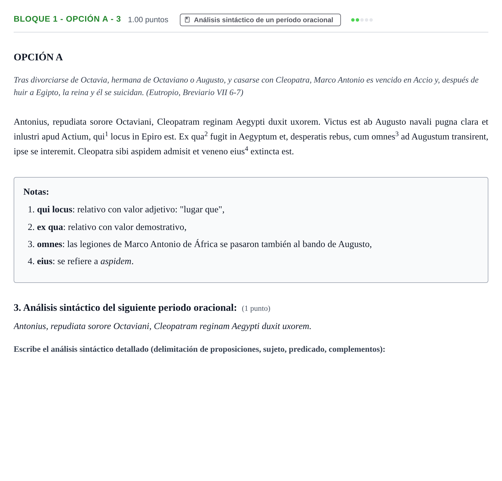 Enunciado: Bloque 1 - Opción A - 3 · Latín II PAU Aragón Extraordinaria 2021