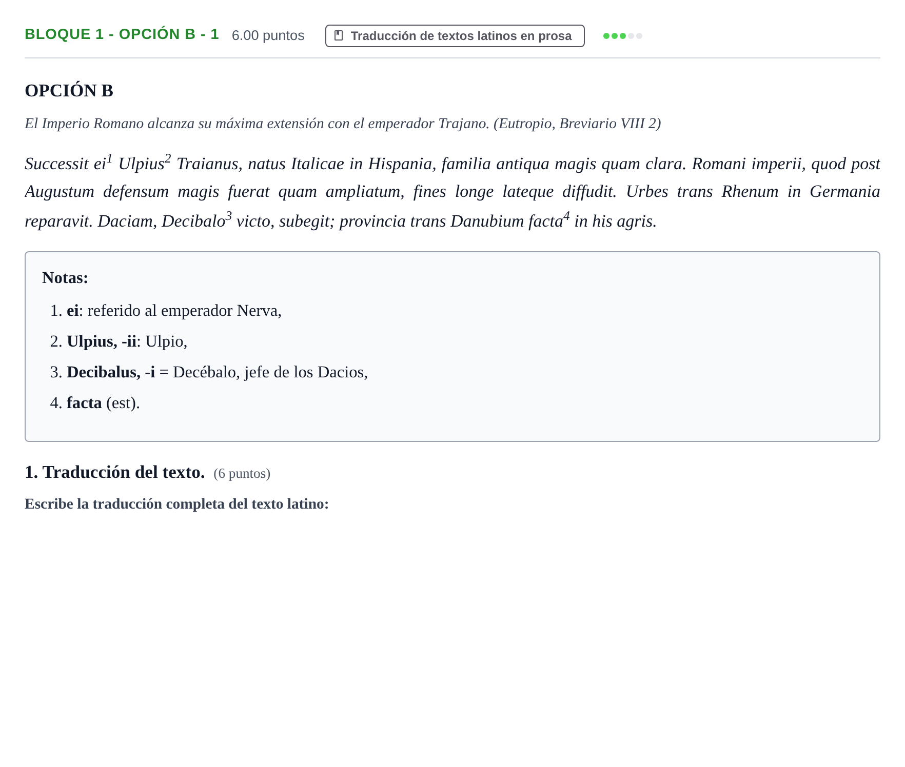Enunciado: Bloque 1 - Opción B - 1 · Latín II PAU Aragón Extraordinaria 2021